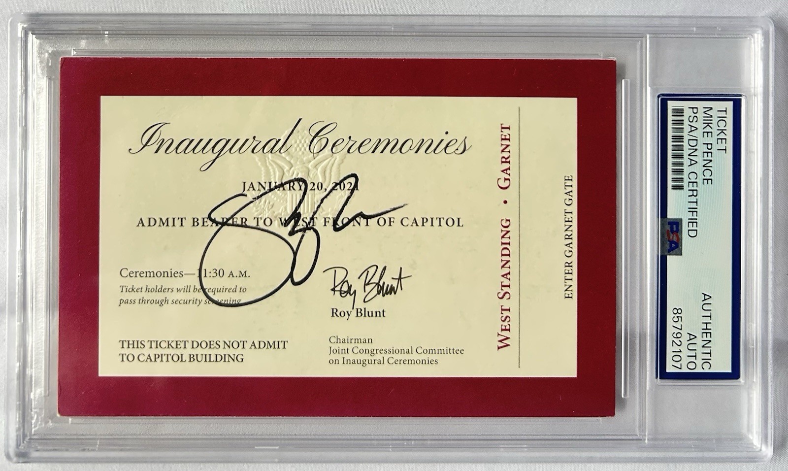 Mike Pence Signed 2021 Inauguration Full Ticket Autographed VP Trump PSA/DNA Mike Pence Signed 2021 Inauguration Full Ticket Autographed VP Trump PSA/DNA