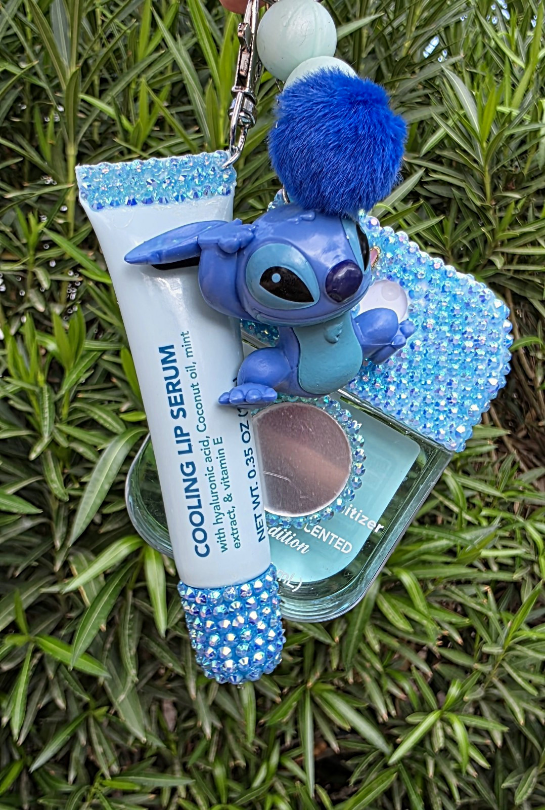 Disney Lilo & Stitch Stitch Keychain w/ Pom Pom, Sanitizer & Lip Serum