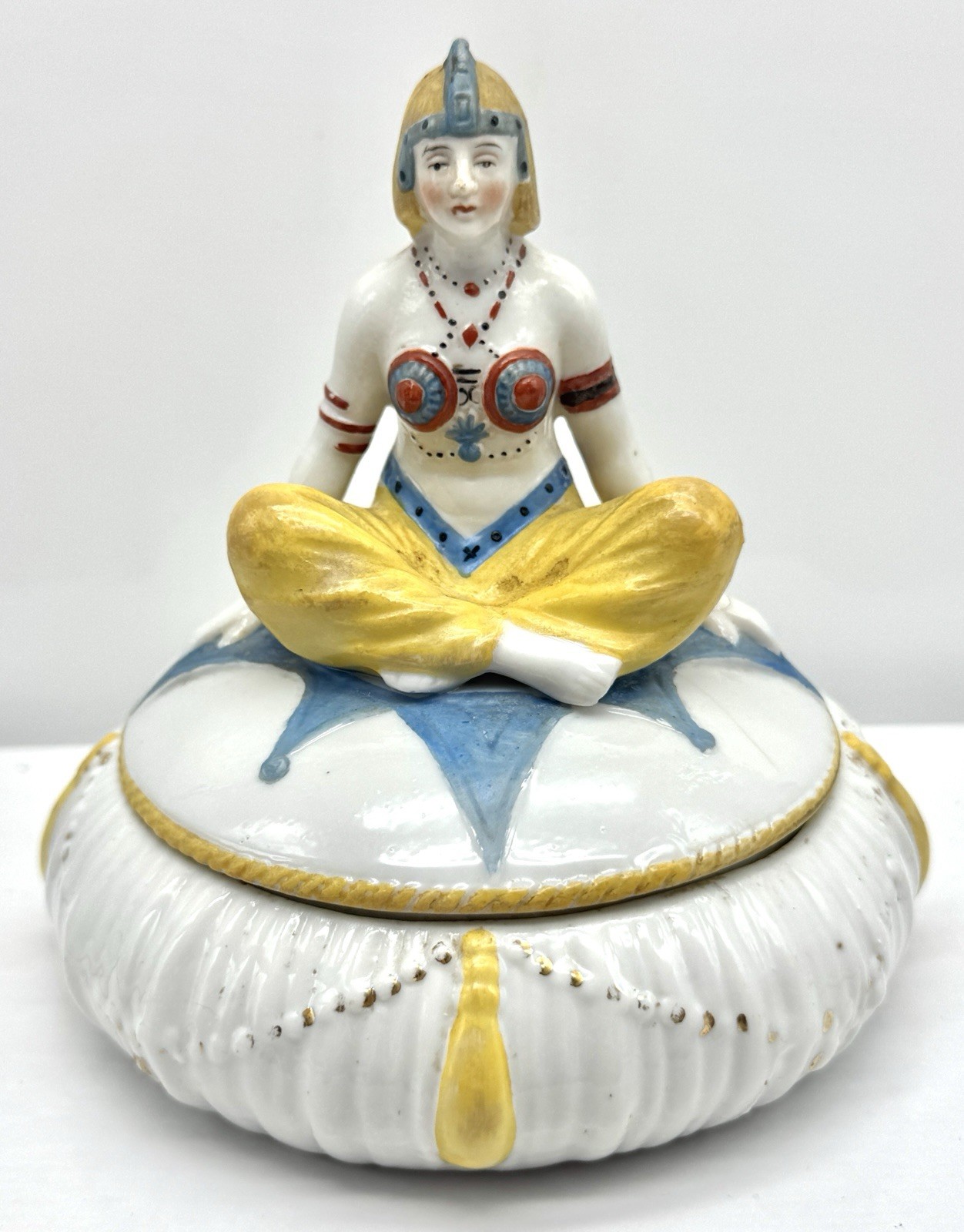 1920’s Art Deco Sitzendorf Egyptian Revival Girl Porcelain Powder/Trinket Box 1920’s Art Deco Sitzendorf Egyptian Revival Girl Porcelain Powder/Trinket Box
