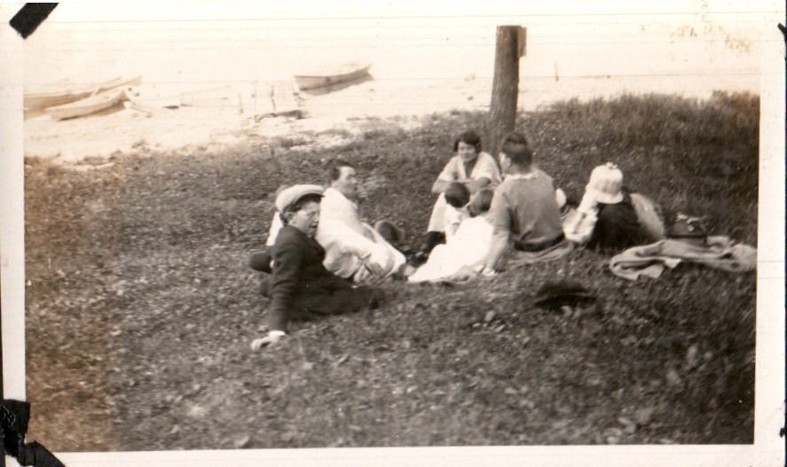 Vintage Black & White Photograph Group Picnic by Lakeside Antique