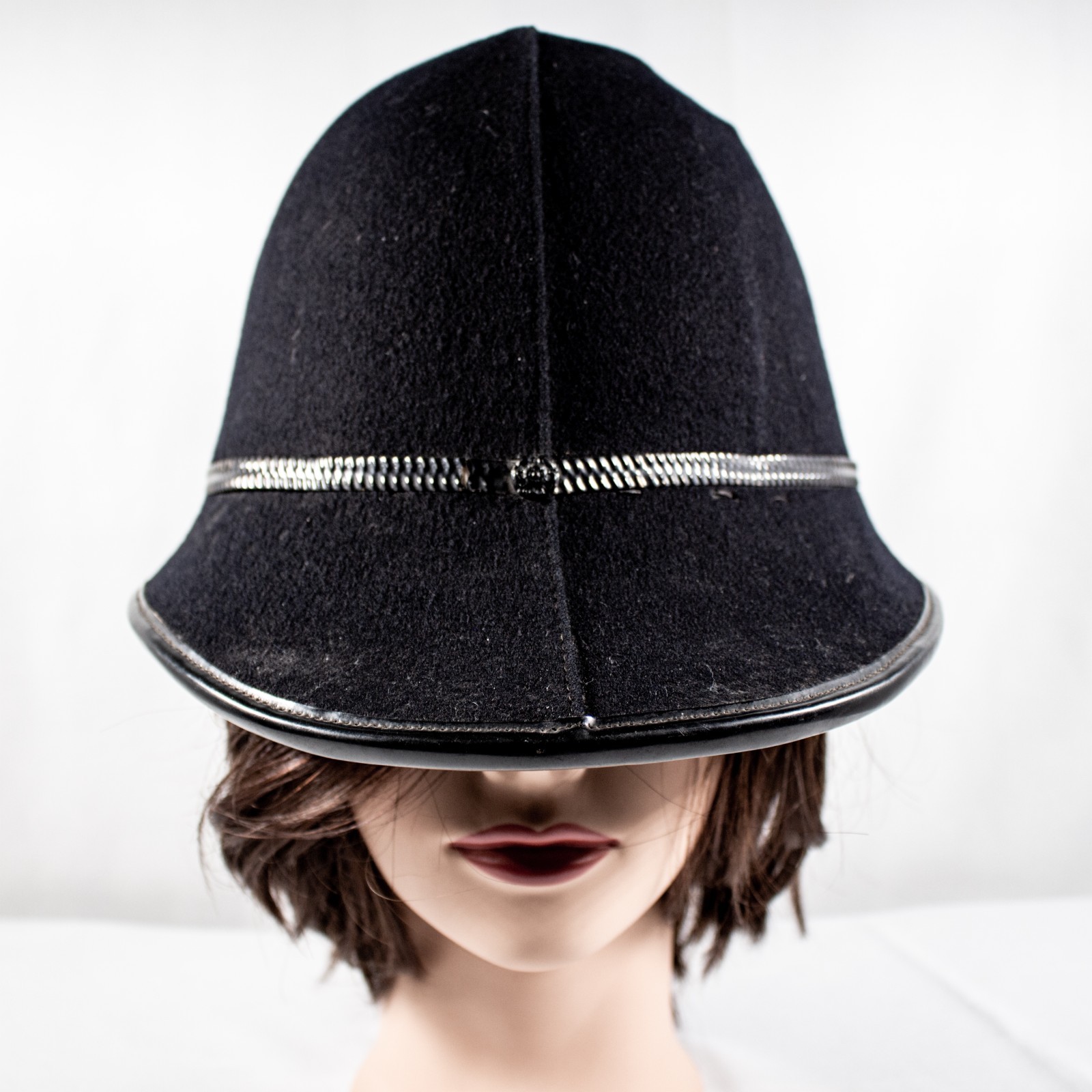 ANTIQUE 1900's Policeman Black Domed Helmet Bobby Hat Size S, 6 3/4