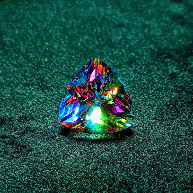 AAA 70.2 Ct+ Natural Rainbow Mystic Topaz Trillion Cut Loose Gemstone Certified AAA 70.2 Ct+ Natural Rainbow Mystic Topaz Trillion Cut Loose Gemstone Certified