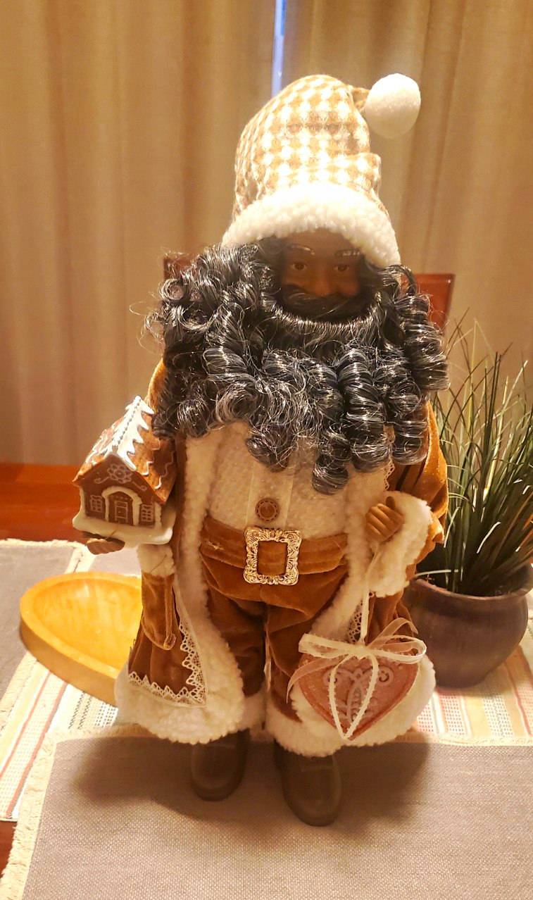 North Pole Trading Co. Fabric Santa Figurine Brown/White Houndstooth Indoor North Pole Trading Co. Fabric Santa Figurine Brown/White Houndstooth Indoor