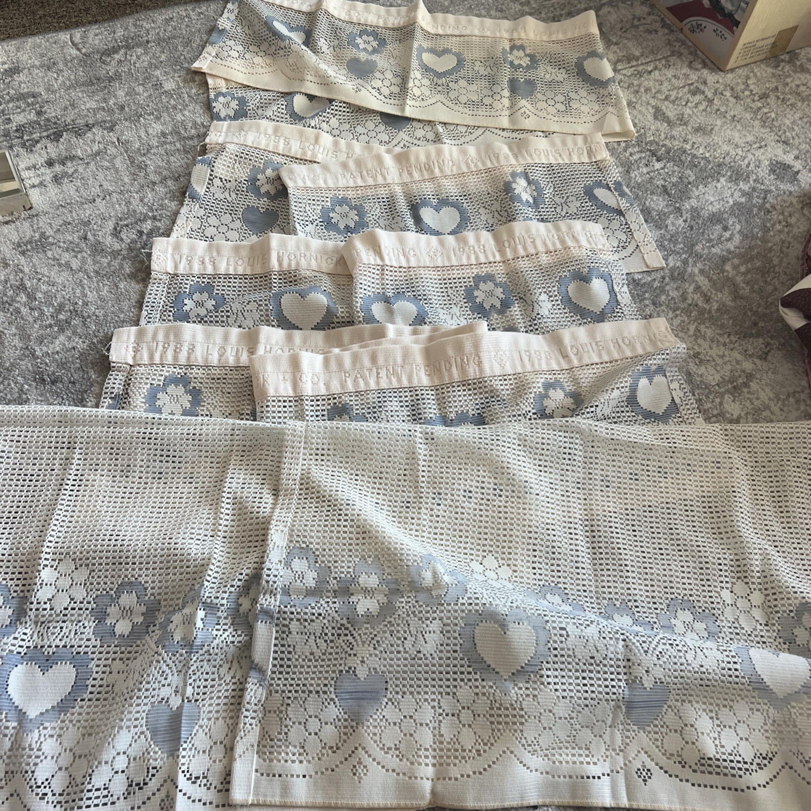 Vintage 1988 Louis Hornick Hearts Flowers Lace Curtains Valances 6 Pc Set Vintage 1988 Louis Hornick Hearts Flowers Lace Curtains Valances 6 Pc Set