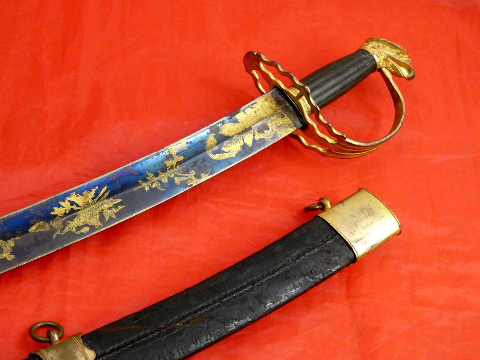 RARE VARIANT ANTIQUE AMERICAN EAGLE HEAD SWORD BLUE / GOLD BLADE 1812 WAR dagger