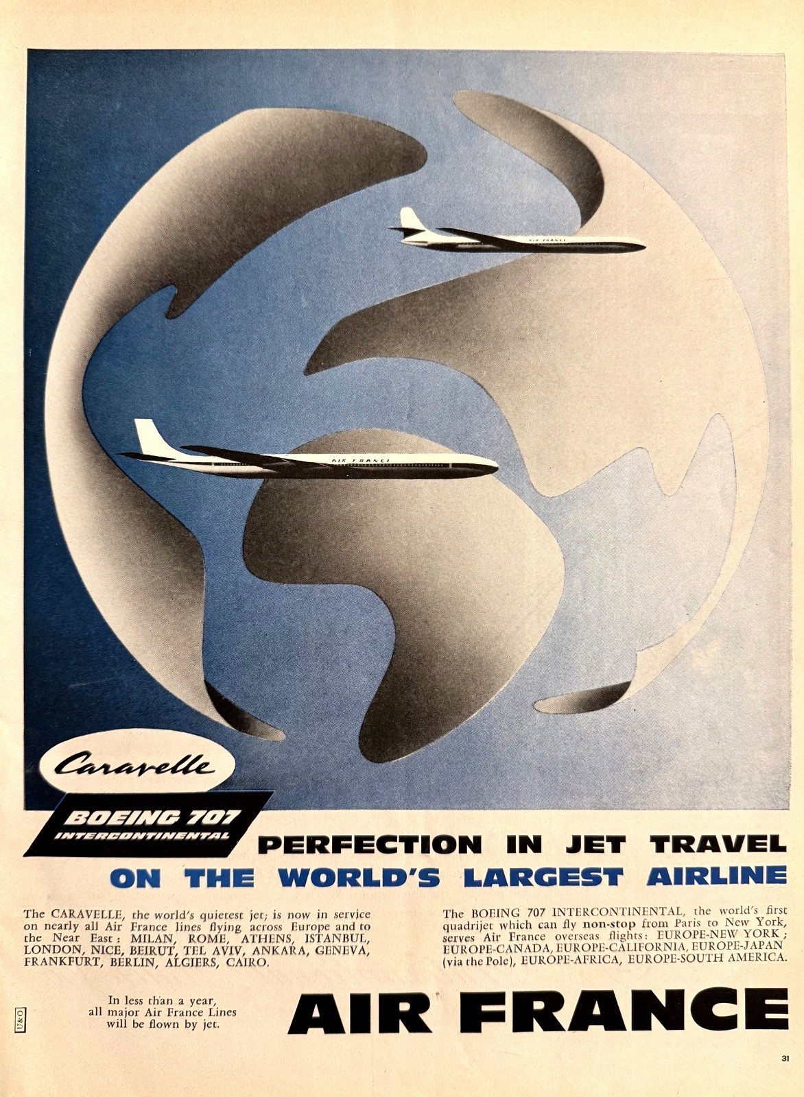 Air France Vintage 1959 Original Print Ad Boeing 707 Intercontinental Aviation Air France Vintage 1959 Original Print Ad Boeing 707 Intercontinental Aviation