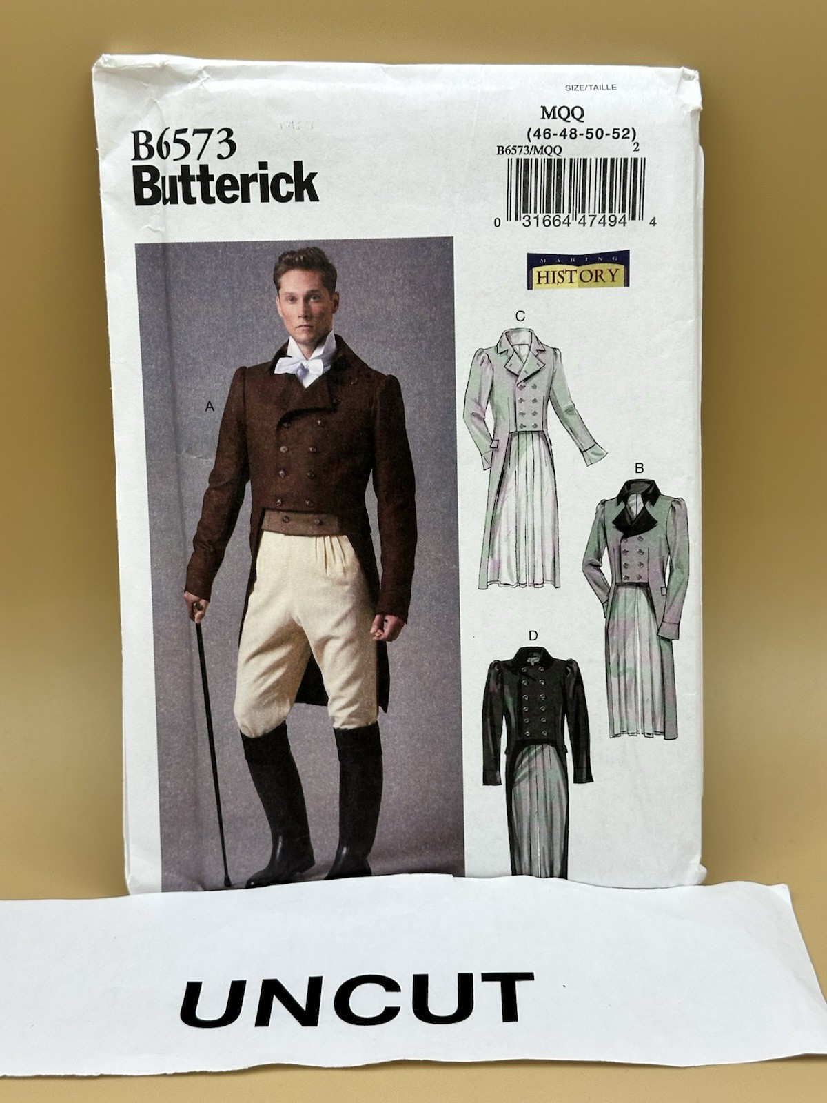 Butterick Pattern B6573 MEN Costume Coat w/ Tails Victorian HISTORY Sz 46-52 UC Butterick Pattern B6573 MEN Costume Coat w/ Tails Victorian HISTORY Sz 46-52 UC