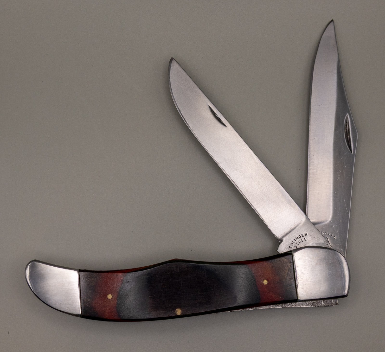 Vintage Cherokee Solingen Steel Folding Pocket Knife Wood Laminated Handle