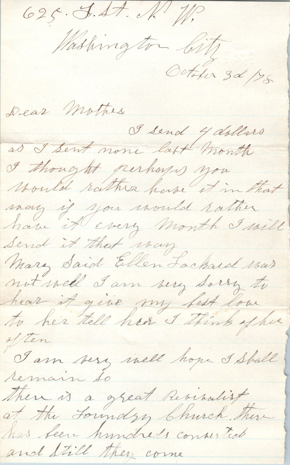 1895 Handwritten Letter Washington DC 2 Mother Religious Revival Church Contnent 1895 Handwritten Letter Washington DC 2 Mother Religious Revival Church Contnent