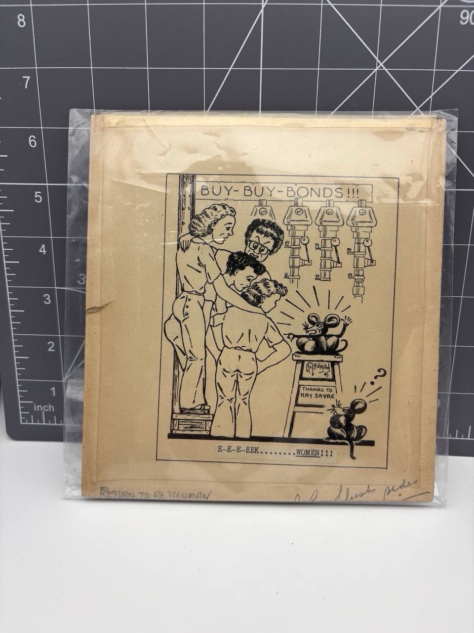 1945 Original Cartoon Art WWII War Bonds Buy Bonds Editorial Illustration 1945 Original Cartoon Art WWII War Bonds Buy Bonds Editorial Illustration