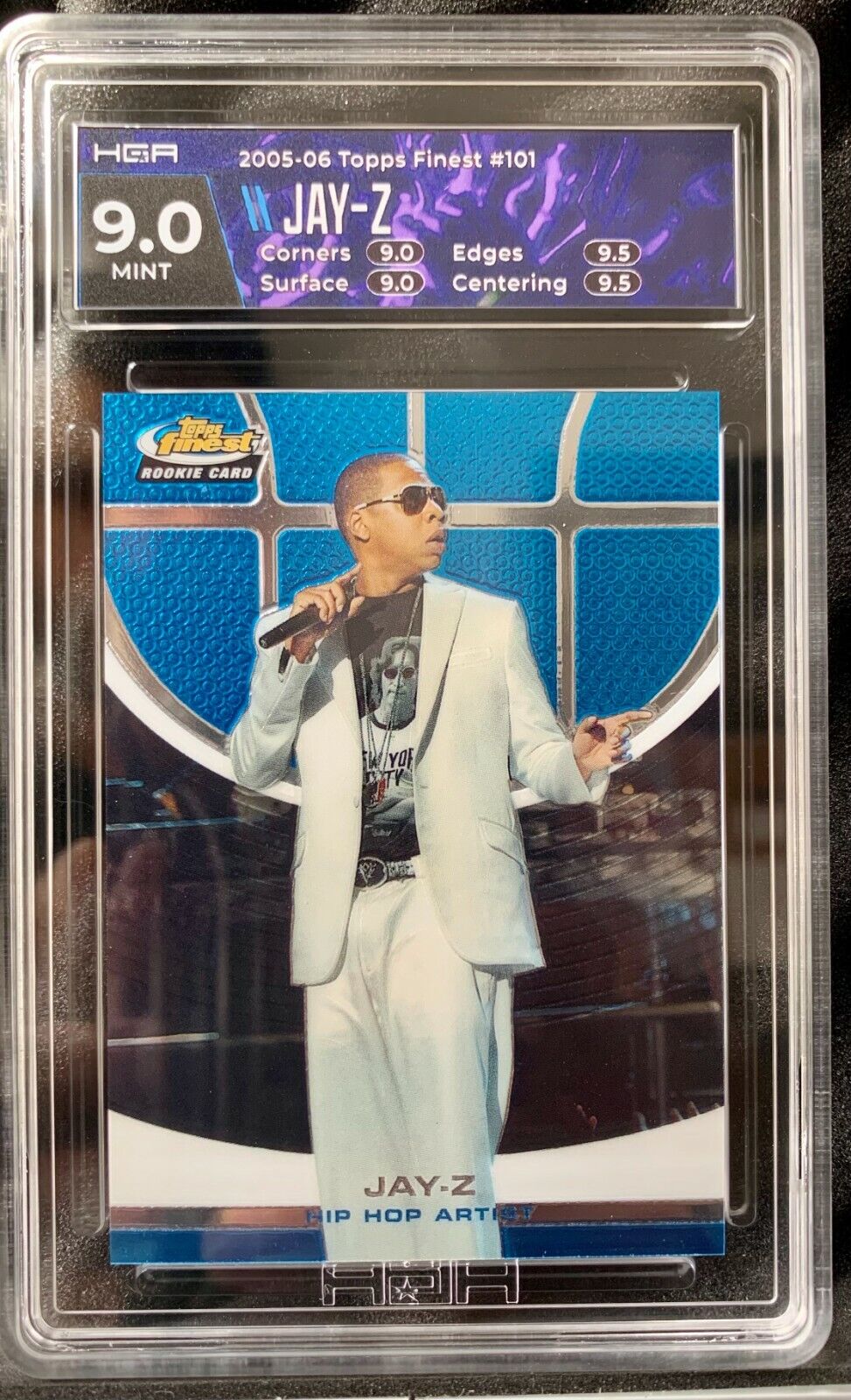 2005-06 Topps Finest Blue Refractor #101 Rapper Jay-Z /599 HGA 9 Custom Label