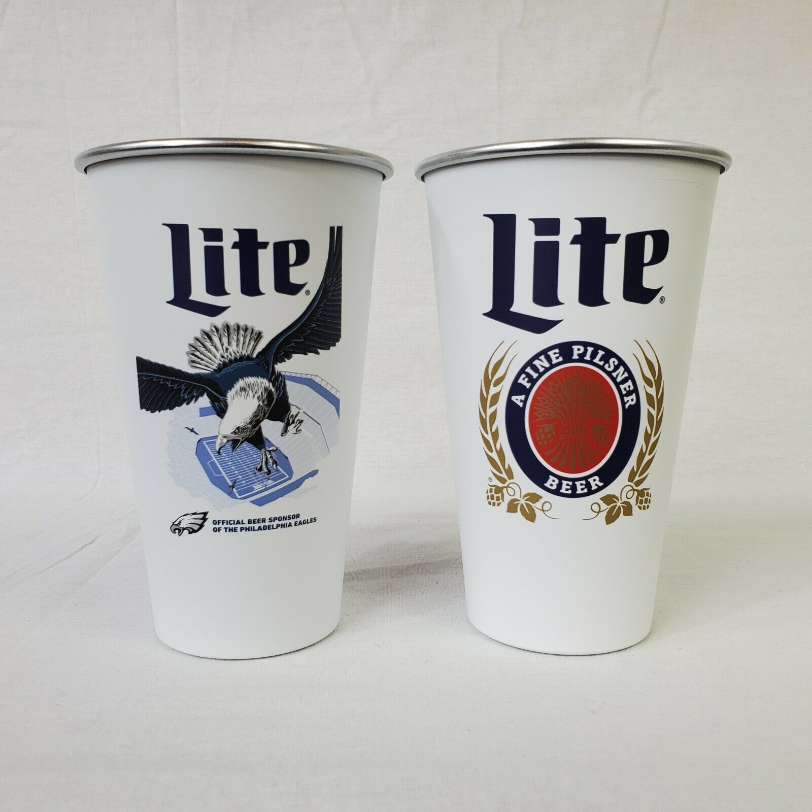 Miller Lite Philadelphia  Eagles 22 Oz Aluminum Cup - Set of Two (2) - New 