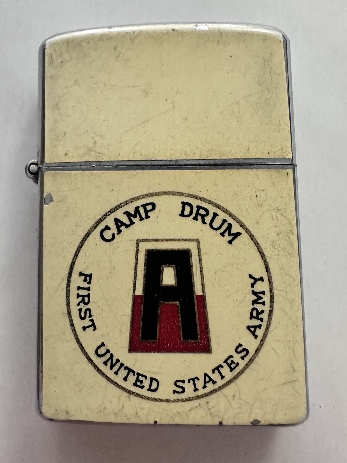 Camp Drum New York First United States Army Cream & Silver Lighter