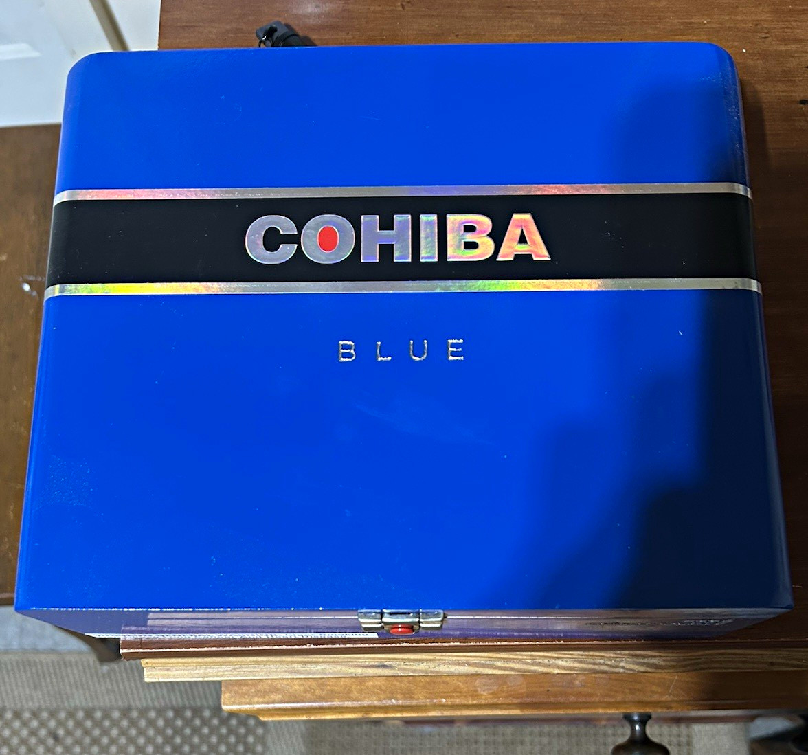 Cohiba Blue Wooden Cigar Box Hinged Lid & Latch 15 Cigars Dominican Rep