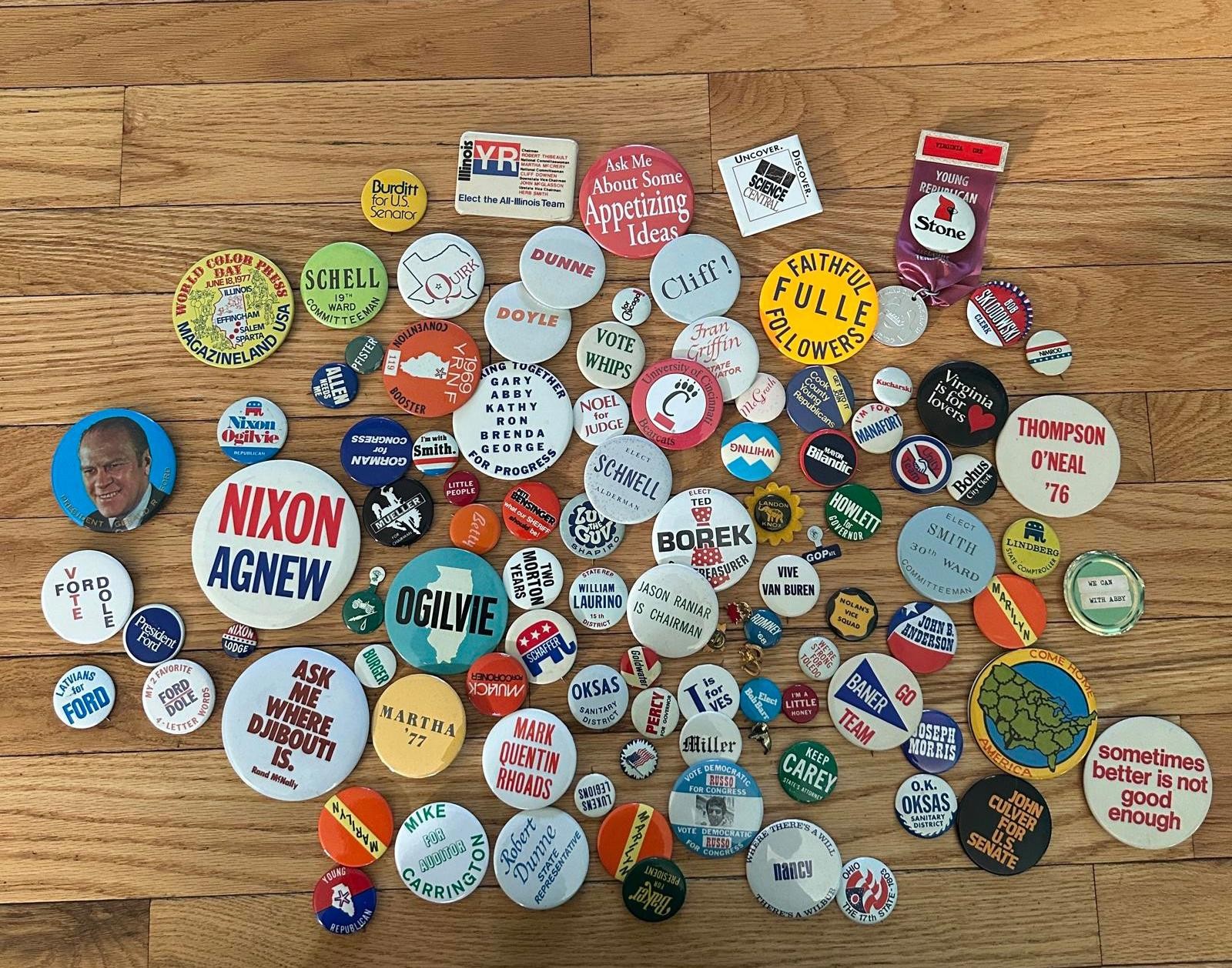 VTG 1960s-80s Political Campaign Button 100+ Nixon Ford Illinois Republican Pins VTG 1960s-80s Political Campaign Button 100+ Nixon Ford Illinois Republican Pins