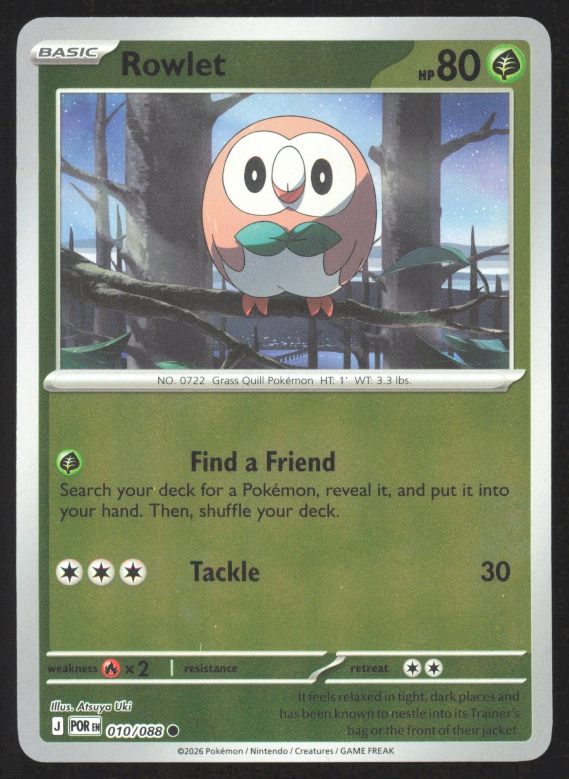 Rowlet Reverse Holo Common ME03: Perfect Order 010/088 NM Atsuya Uki