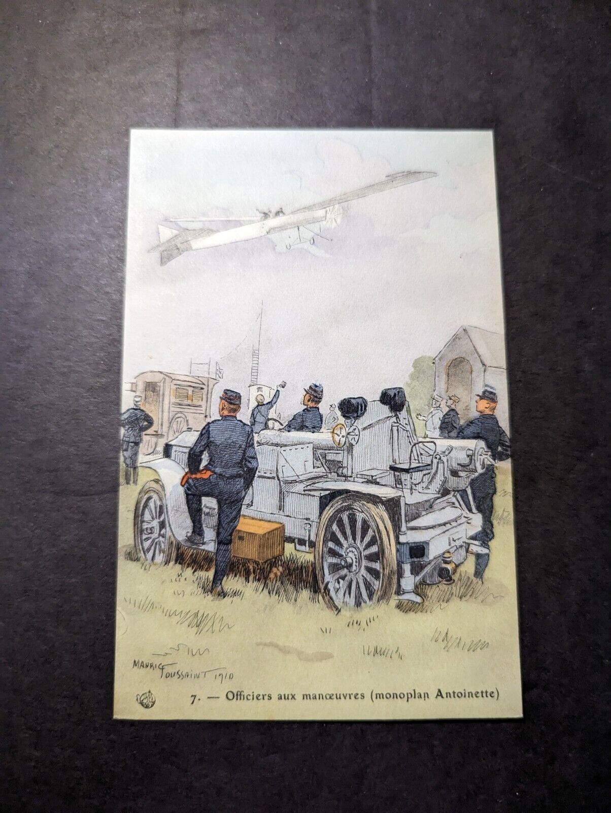 Mint France Aviation Postcard Officers at Maneuvers Antoinette Monoplane