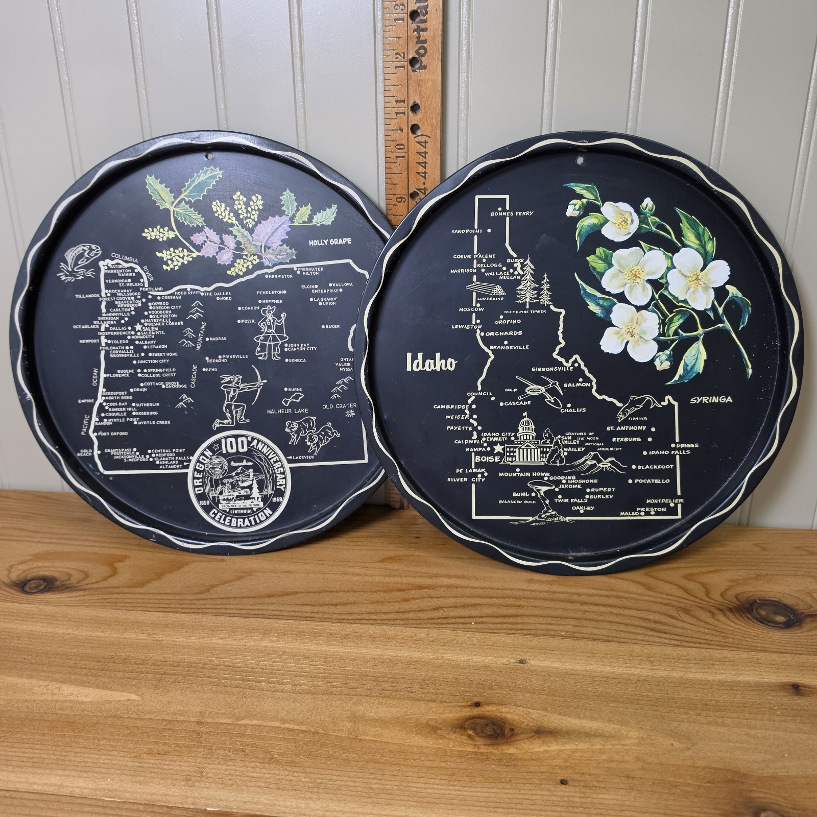 Two Vintage Idaho & Oregon State Souvenir Serving Tray 11 Two Vintage Idaho & Oregon State Souvenir Serving Tray 11