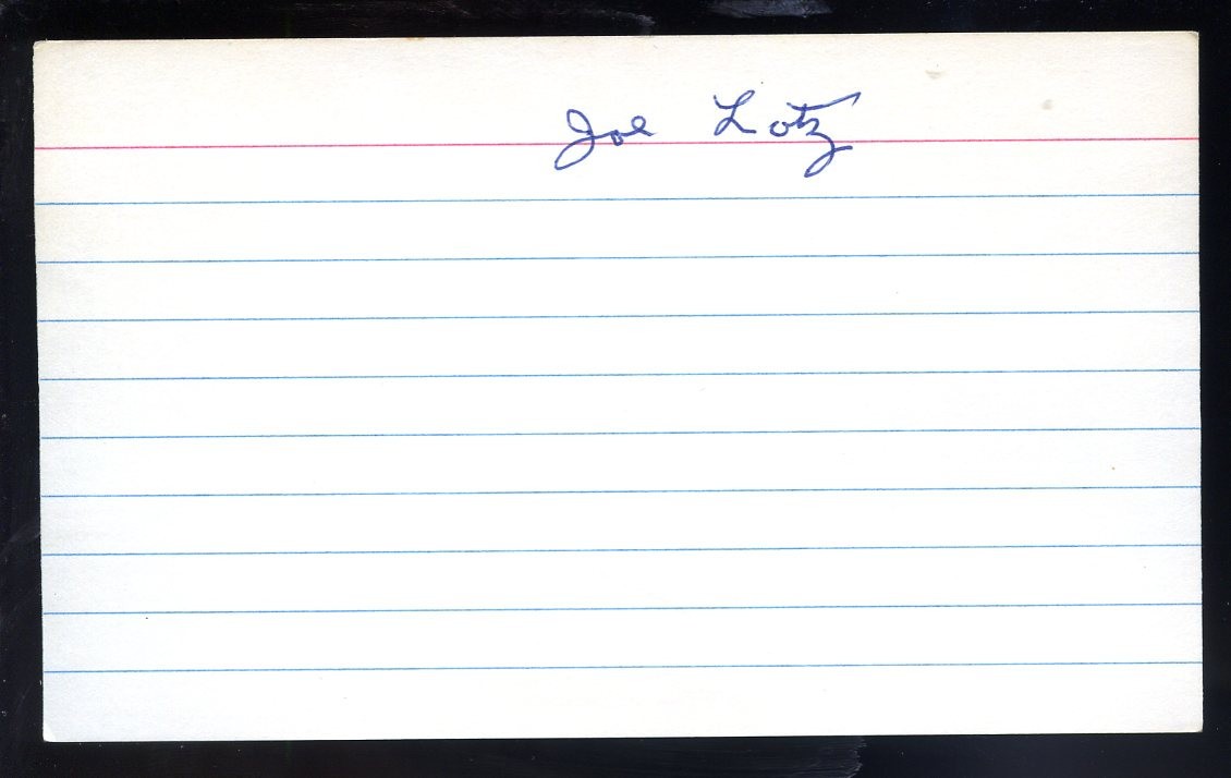 Joe 'Smokey' Lotz (debut 1916 St. Louis Cardinals) signed 3x5 card (d. 1971) Joe 'Smokey' Lotz (debut 1916 St. Louis Cardinals) signed 3x5 card (d. 1971)