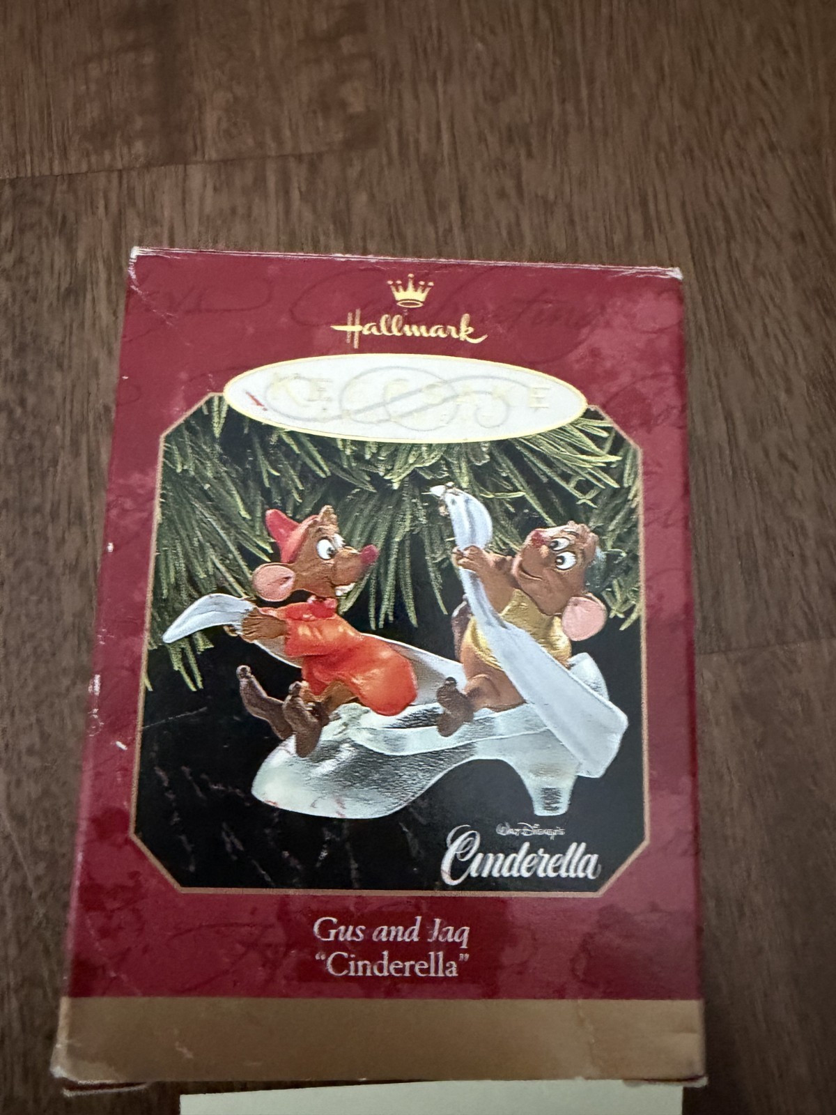 1997 Hallmark Disney Cinderella Gus & Jaq Glass Slipper Ornament QXD4052 Box