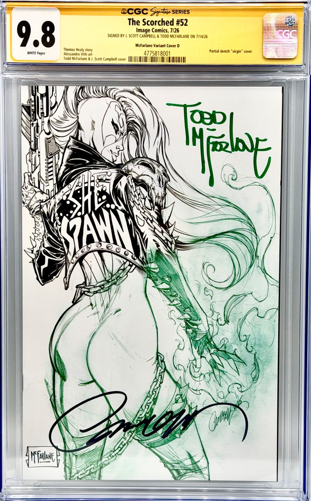 The Scorched 52 CGC 9.8 SS McFarlane Campbell Duel Signed Virgin 1/200 cover 
