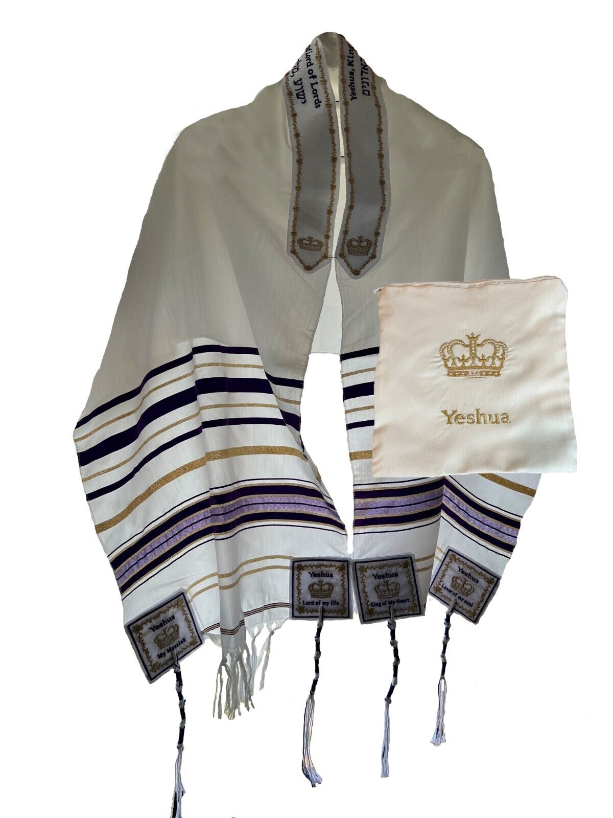 Combo PURPLE Yeshua Messianic Tallit Prayer Shawl & Cloth Talit Zipper Bag