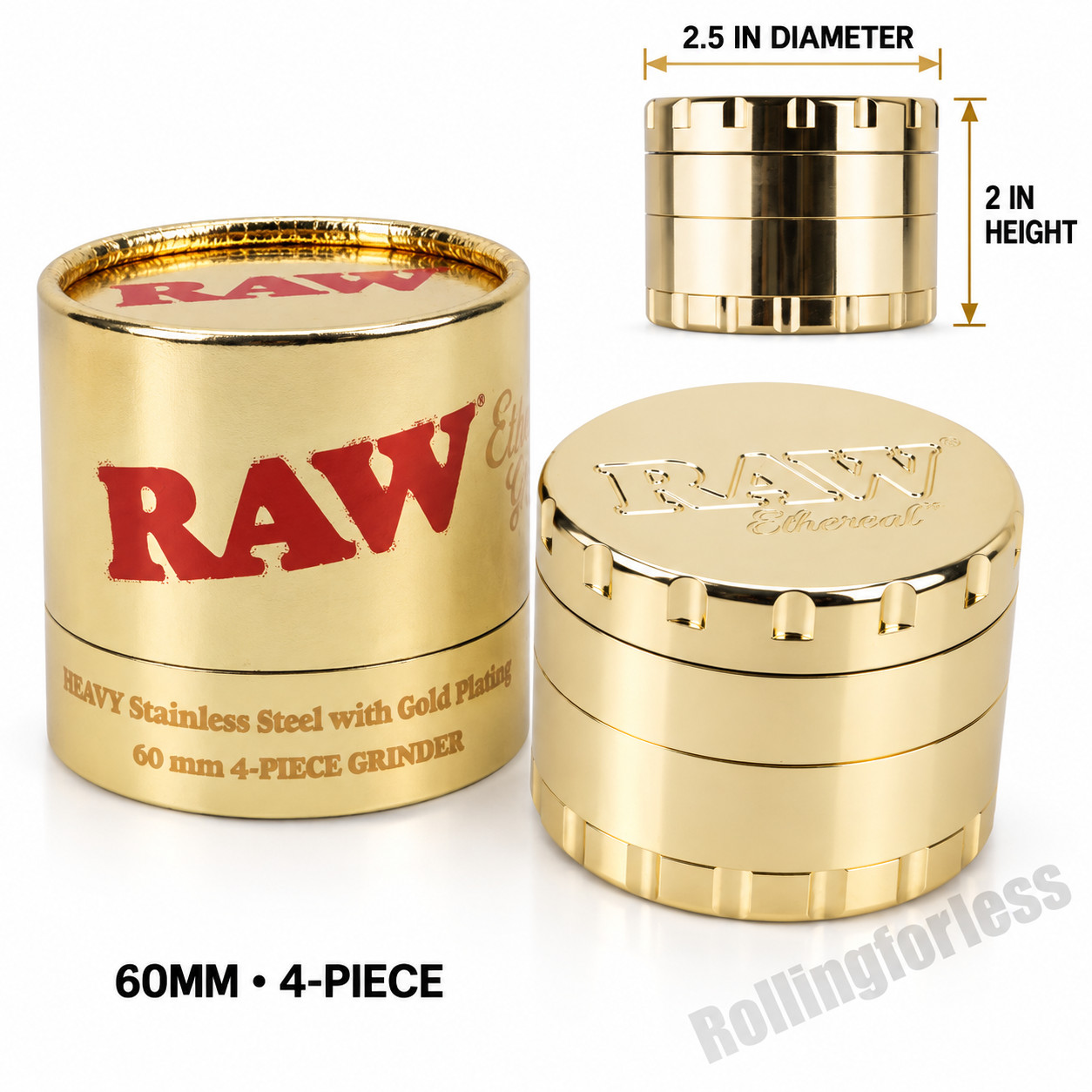 RAW Ethereal Grinder Gold-Plated Stainless Steel 60mm (4-Piece) RAW Ethereal Grinder Gold-Plated Stainless Steel 60mm (4-Piece)