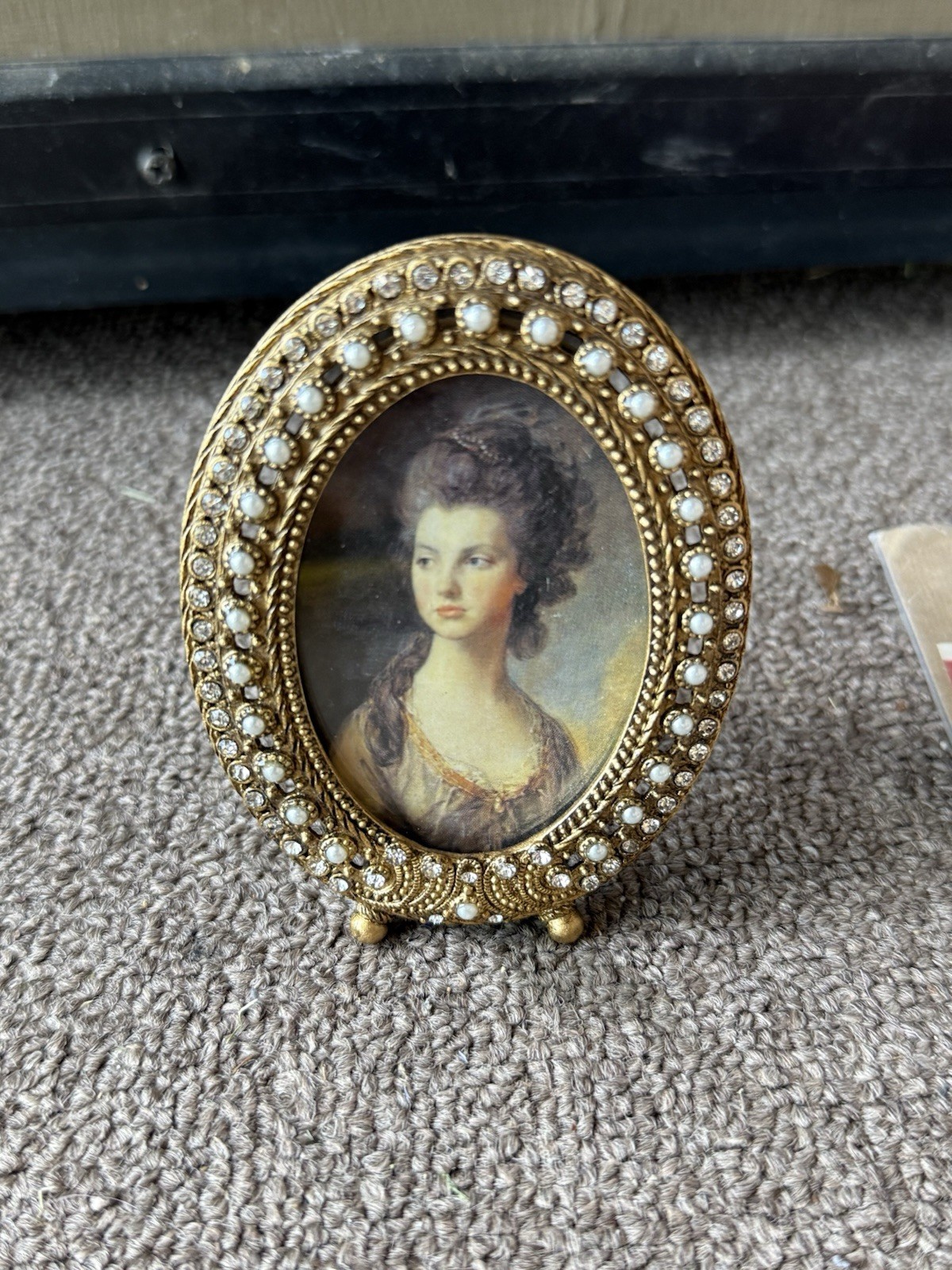 Miniature Gold Rhinestone Mini Frame Two's Company 4” Antique Style Portrait Miniature Gold Rhinestone Mini Frame Two's Company 4” Antique Style Portrait