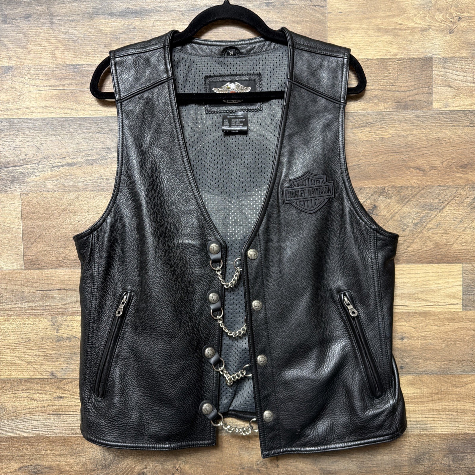 Harley Davidson Leather Vest Willie G Chain Mens Medium Embroidered 98132-08VM Harley Davidson Leather Vest Willie G Chain Mens Medium Embroidered 98132-08VM