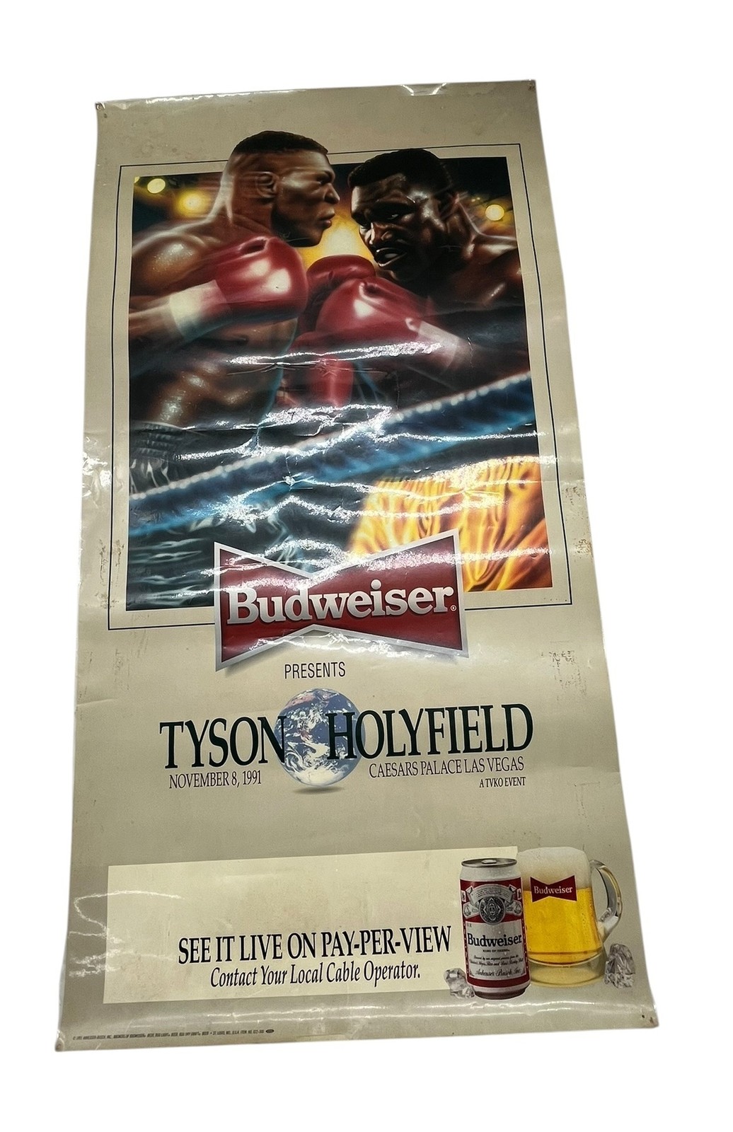 Vintage 1991 Budweiser Tyson vs Holyfield Boxing Poster Caesars Palace Original Vintage 1991 Budweiser Tyson vs Holyfield Boxing Poster Caesars Palace Original