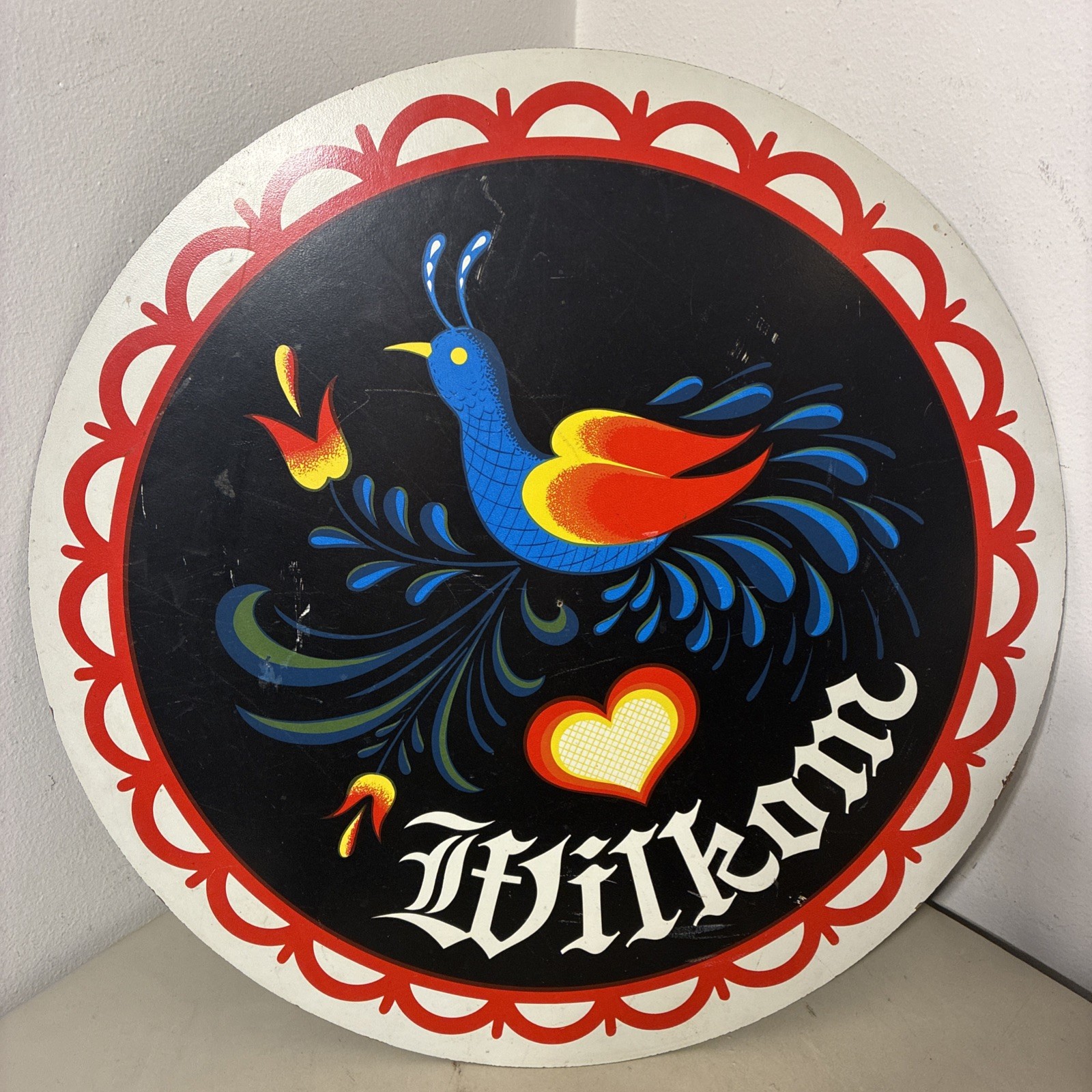 Wilcom Sign Vintage Welcome Dutch Large Round Folk Art Hex Sign Circular 24” BIG Wilcom Sign Vintage Welcome Dutch Large Round Folk Art Hex Sign Circular 24” BIG