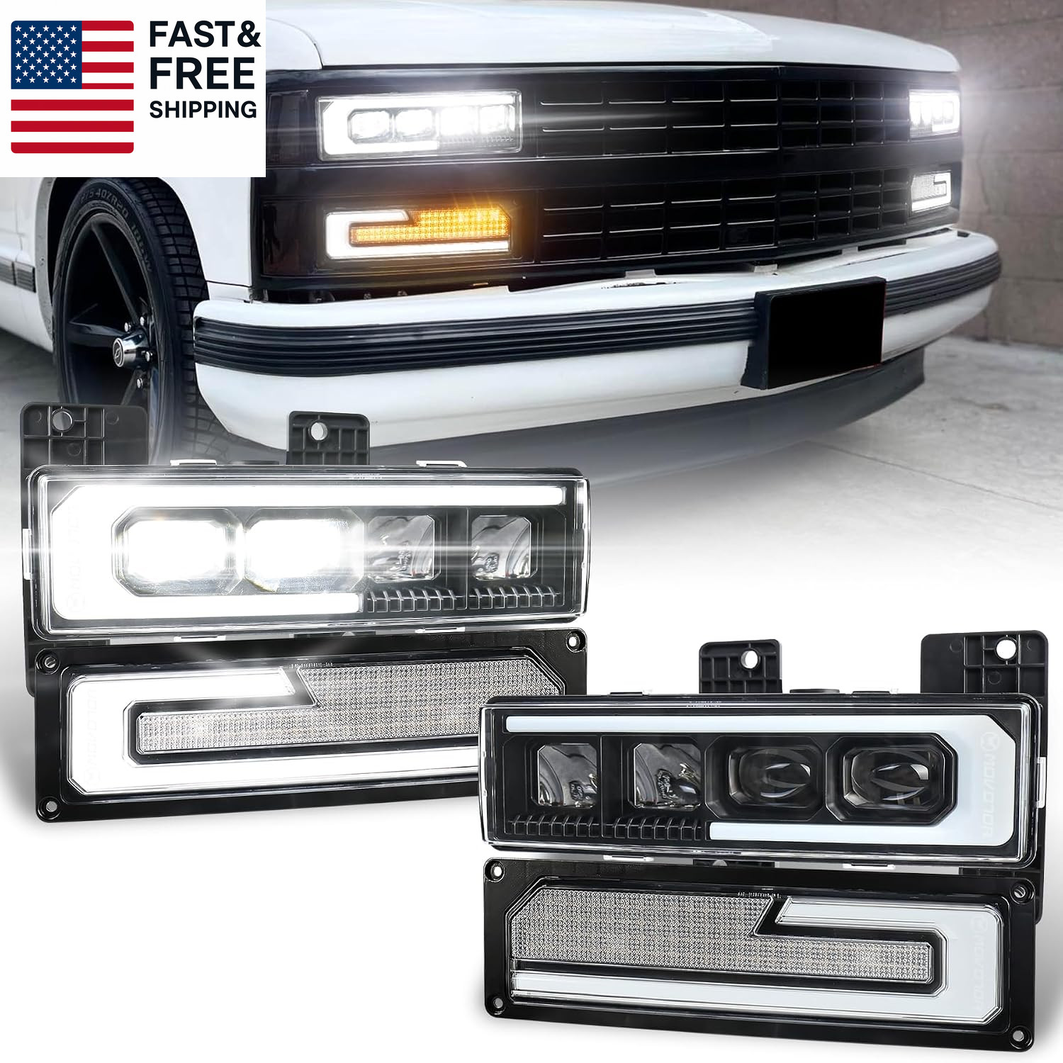 LED Headlight Assembly for 1988-1998 Chevy/Gmc Silverado Tahoe