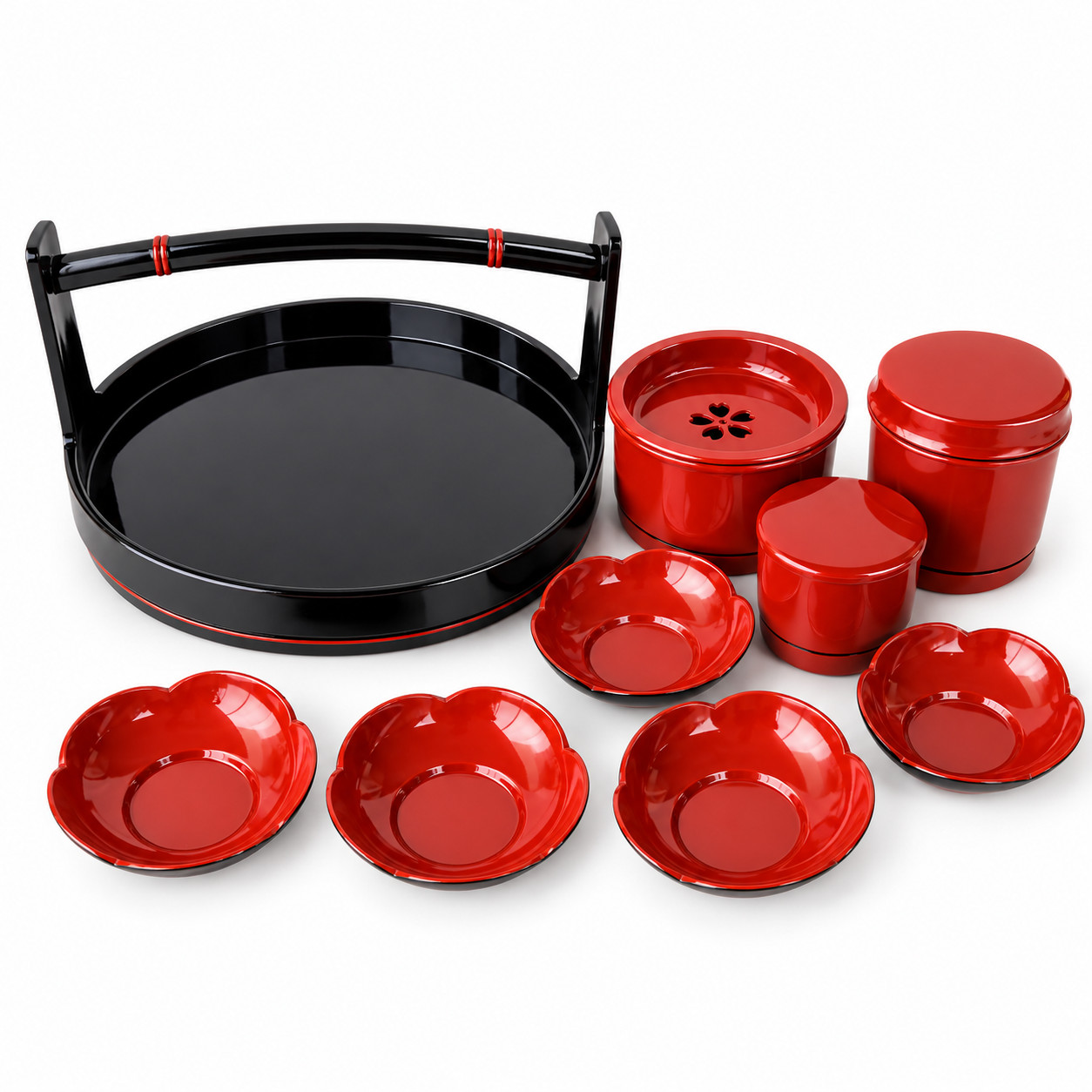 Japanese Tea Ceremony Set - Showa Retro Red & Black Laquerware Tea Set Japanese Tea Ceremony Set - Showa Retro Red & Black Laquerware Tea Set