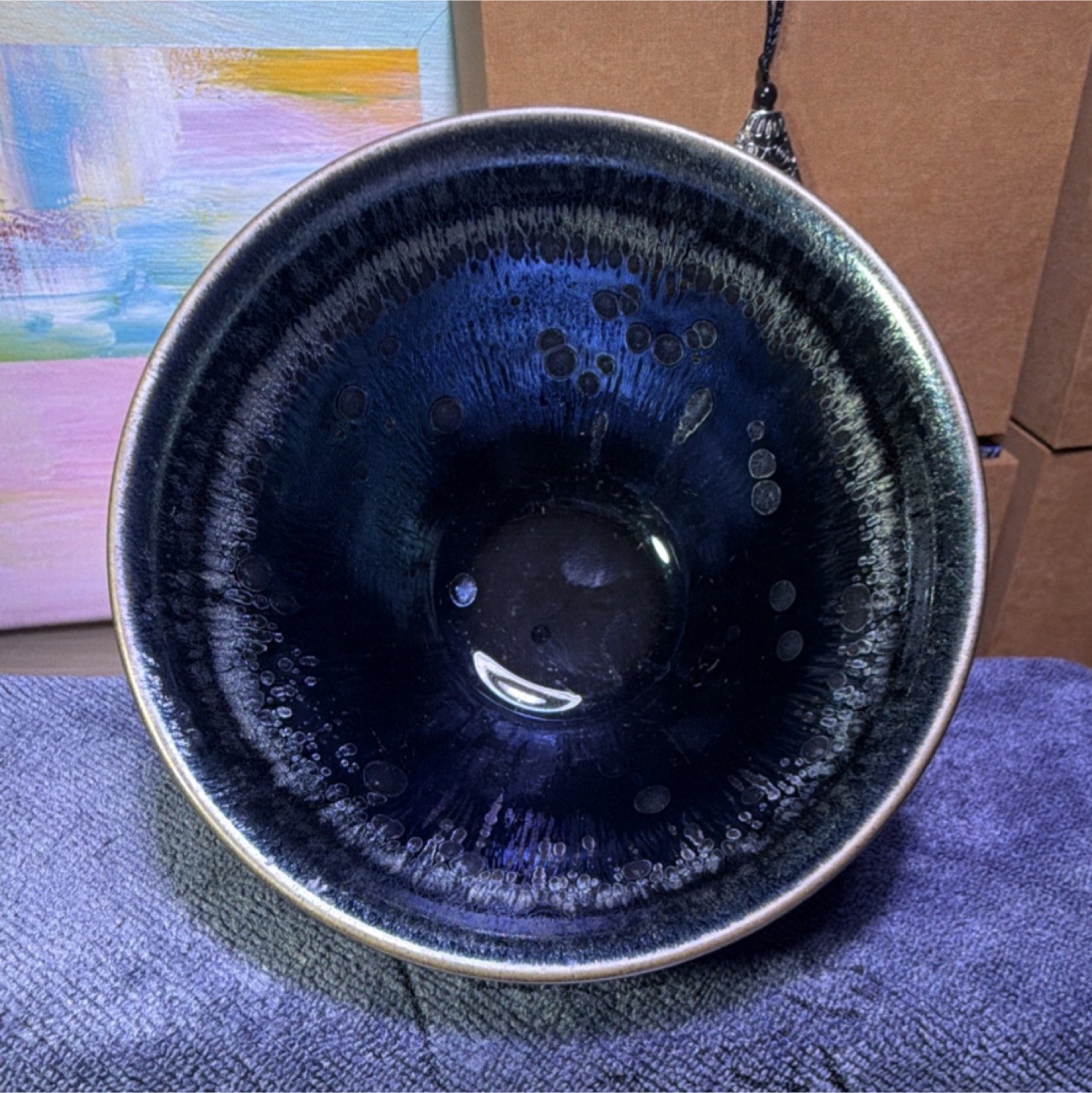 Japanese handmade teacup blue crystalline glaze Collectible Japanese handmade teacup blue crystalline glaze Collectible