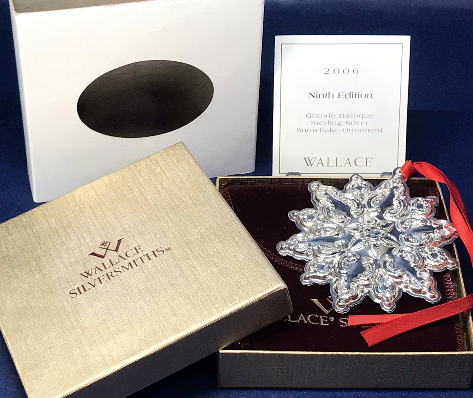WALLACE 2006 STERLING GRANDE BAROQUE SNOWFLAKE ORNAMENT 9th EDITION BOX COA 23g WALLACE 2006 STERLING GRANDE BAROQUE SNOWFLAKE ORNAMENT 9th EDITION BOX COA 23g