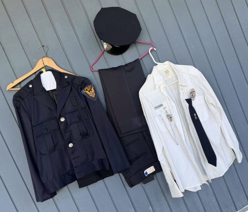 Vintage Police Security Officer Uniform Jacket Shirt Pants Hat Badge Lot