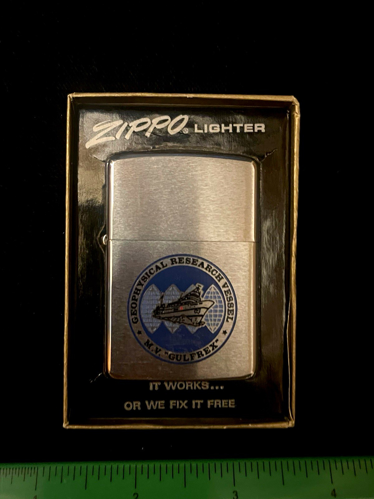 Gulf Advertising Zippo Lighter Silver/Orange/Blue Gas & Oil Theme w/ Box