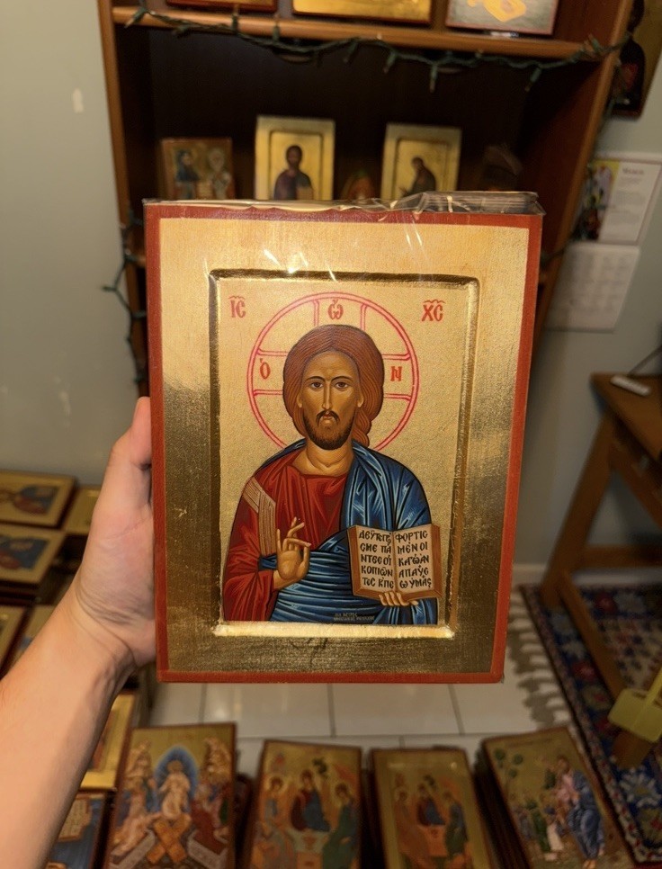 Christ Blessing Orthodox Icon 18kt Gold Leaf Carved Wood (Handmade) 18x24cm
