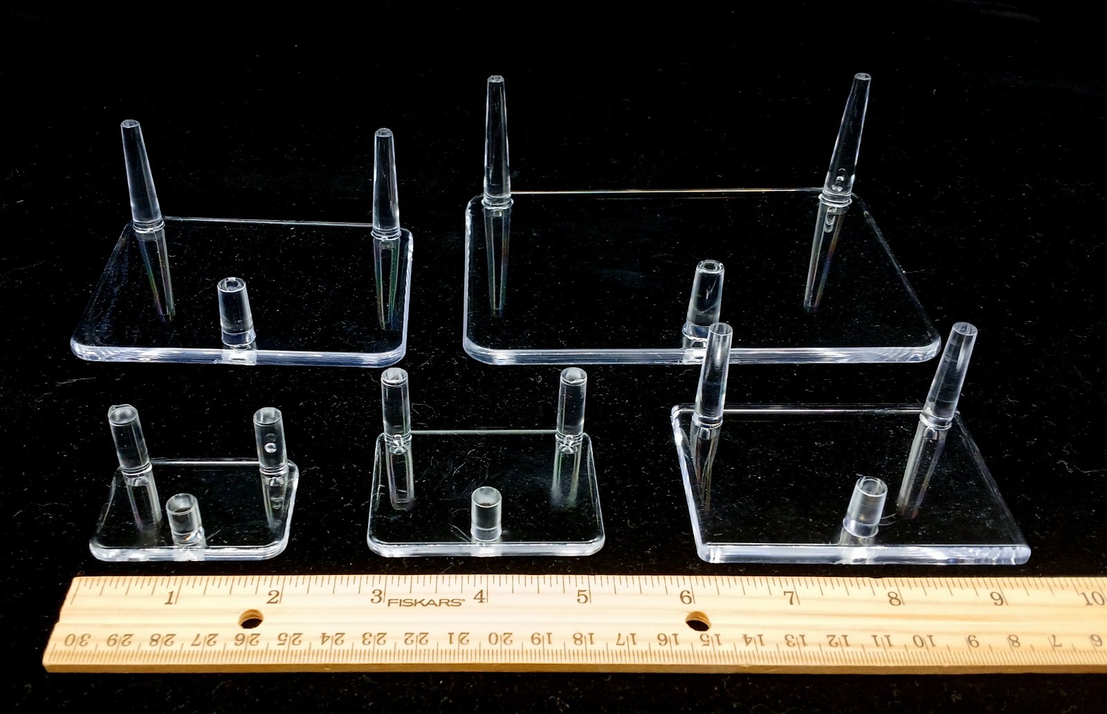 Clear Acrylic Plastic 3-Peg Rock Mineral Fossil Geode Display Stands