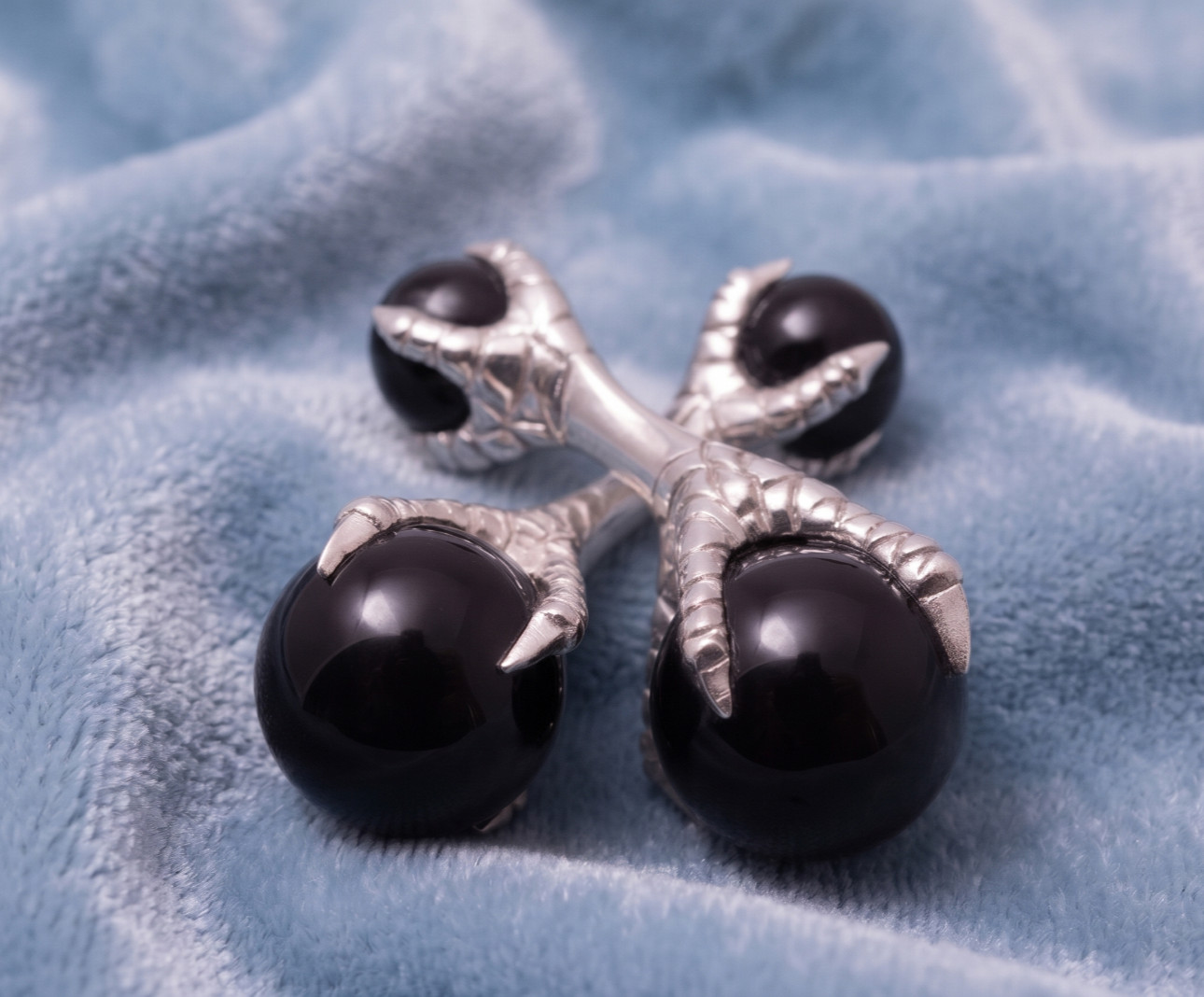 Classic Men's Black Carnelian 14K White Gold Plated Eagle Claw Cufflinks