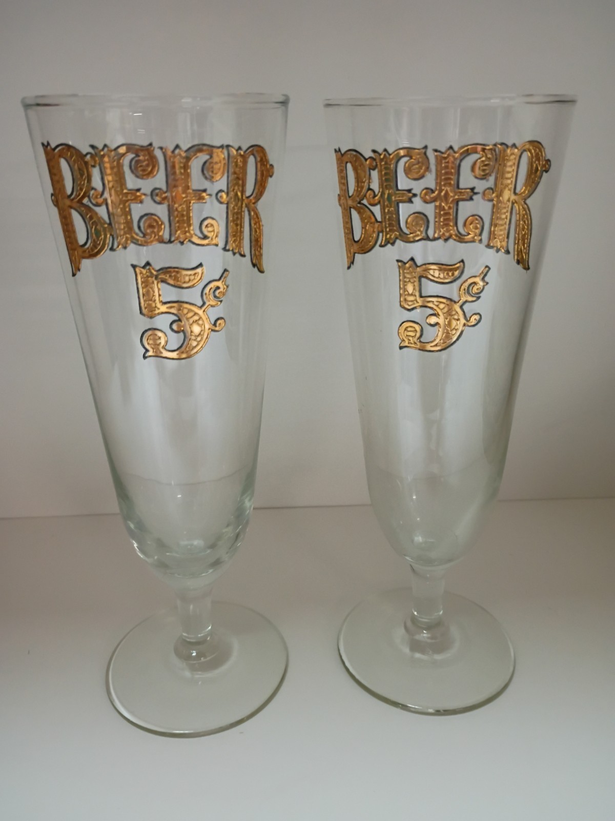 Culver 24k Pilsner Beer Glasses Raised Gold BEER 5 cents Nostalgia 