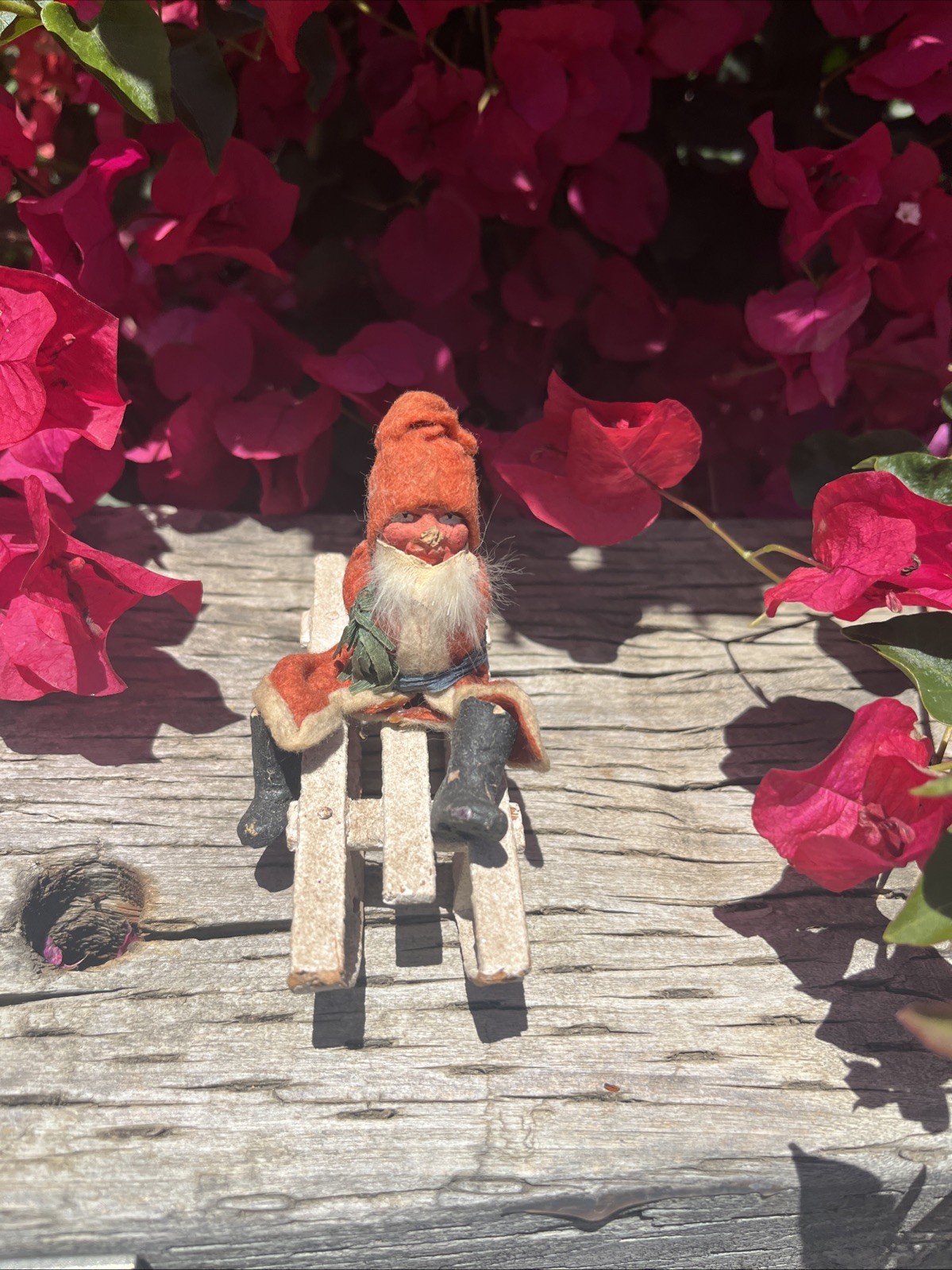 Antique German Belsnickel Santa Figurine On Wooden Sled 1920’s Marked Germany Antique German Belsnickel Santa Figurine On Wooden Sled 1920’s Marked Germany
