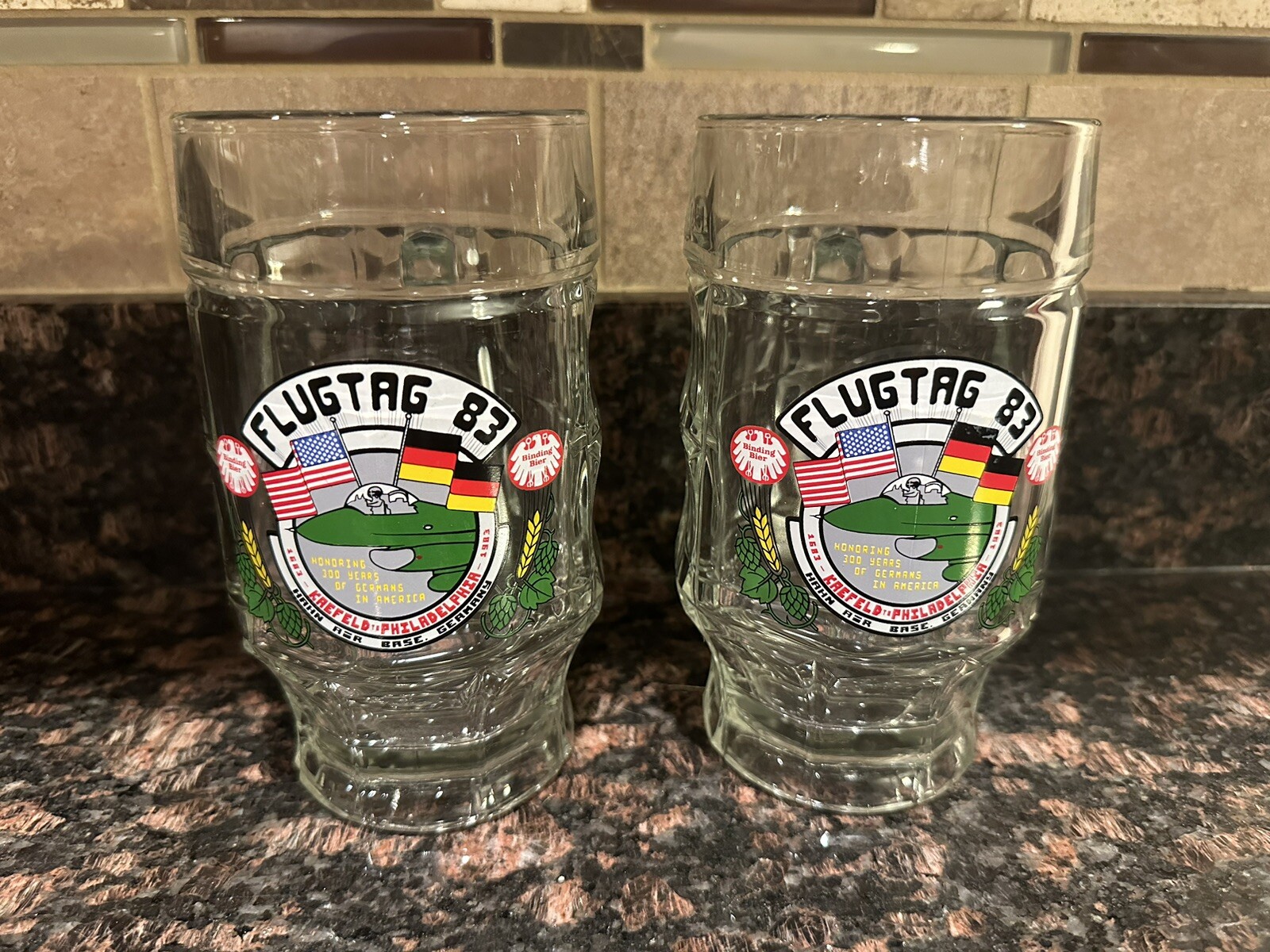 Flugtag 83 Philadelphia Sohm Heavy Dimpled Glass Beer Mugs 0.5 Liters Set of 2 Flugtag 83 Philadelphia Sohm Heavy Dimpled Glass Beer Mugs 0.5 Liters Set of 2