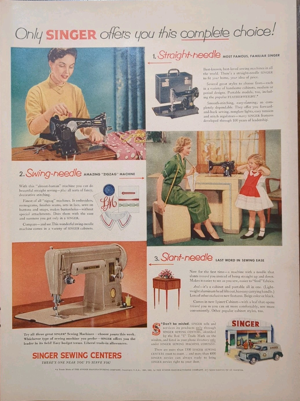 Vintage 1953 Singer Sewing Machine Print Ad, Singer Sewing Center Vintage 1953 Singer Sewing Machine Print Ad, Singer Sewing Center