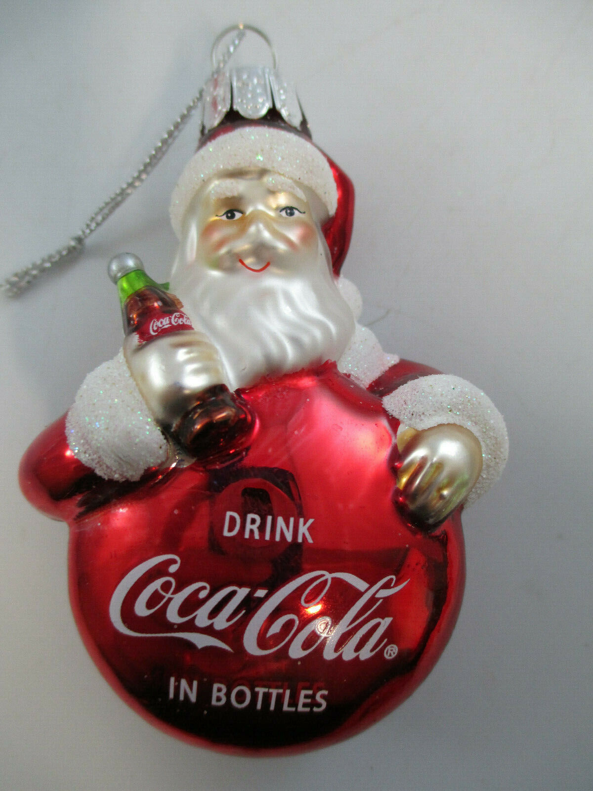 Coca-Cola Kurt Adler Handcrafted Glass Santa Disc Ornament Holiday Christmas 
