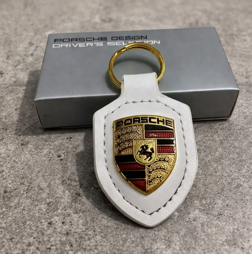 Porsche Crest Key Ring White Leather Key Chain Rare Japan Unused Gift Fast Ship Porsche Crest Key Ring White Leather Key Chain Rare Japan Unused Gift Fast Ship