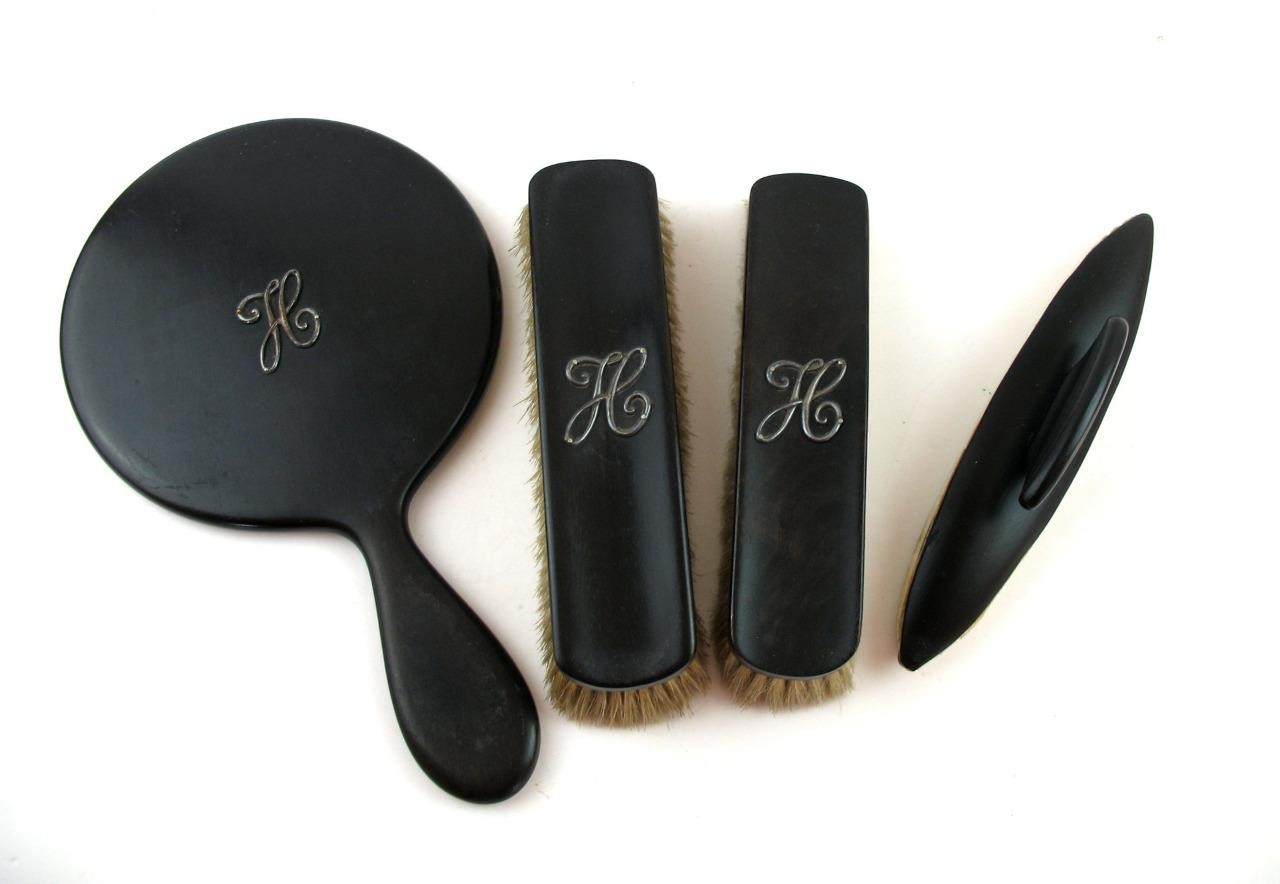 Vintage Antique Hand Mirror and 2 Clothes Brush Initial H and Large Nail Buffer Vintage Antique Hand Mirror and 2 Clothes Brush Initial H and Large Nail Buffer
