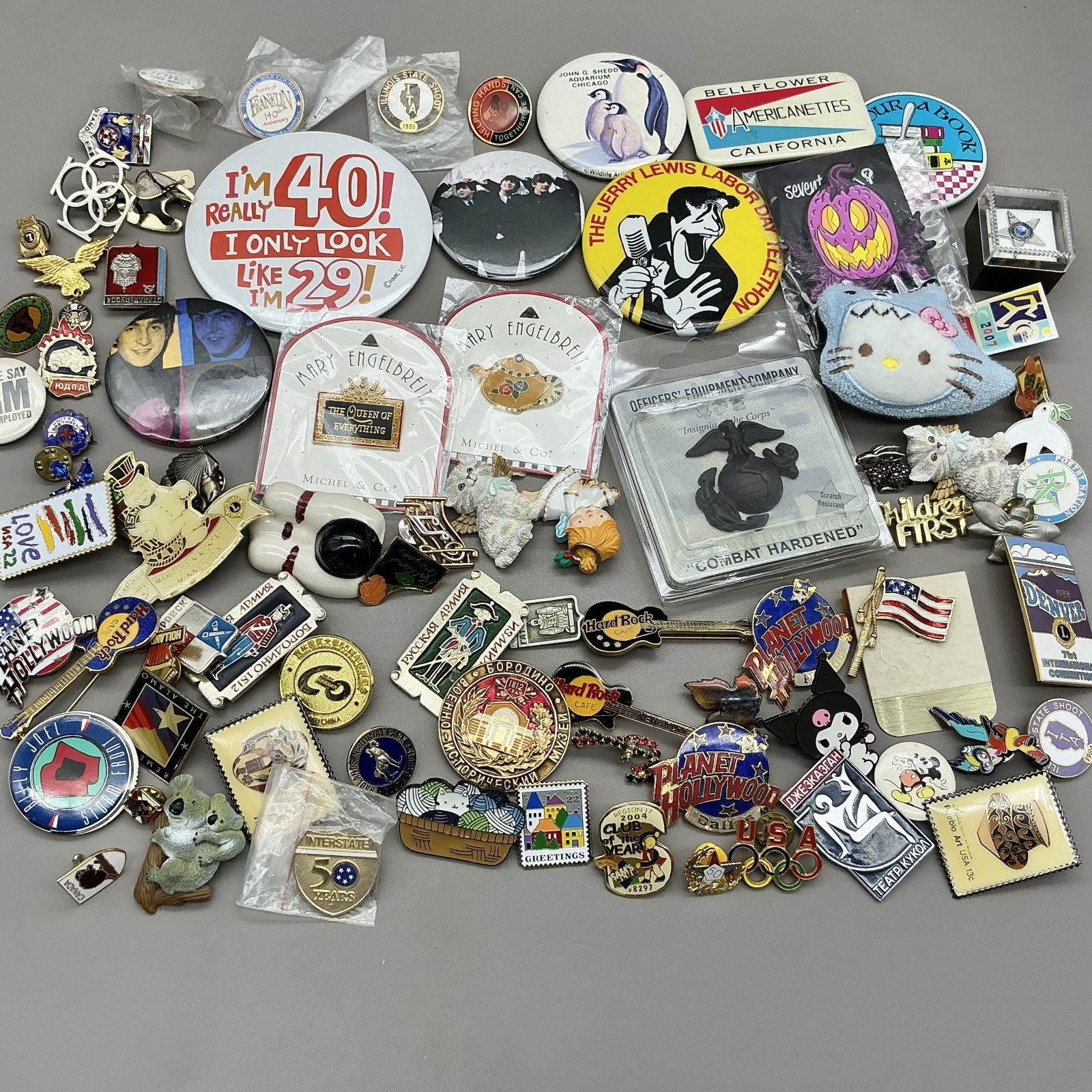 Mixed Lot Assorted Pin Back Buttons Badges Lapel Pins Vintage To Now 80 Pieces Mixed Lot Assorted Pin Back Buttons Badges Lapel Pins Vintage To Now 80 Pieces