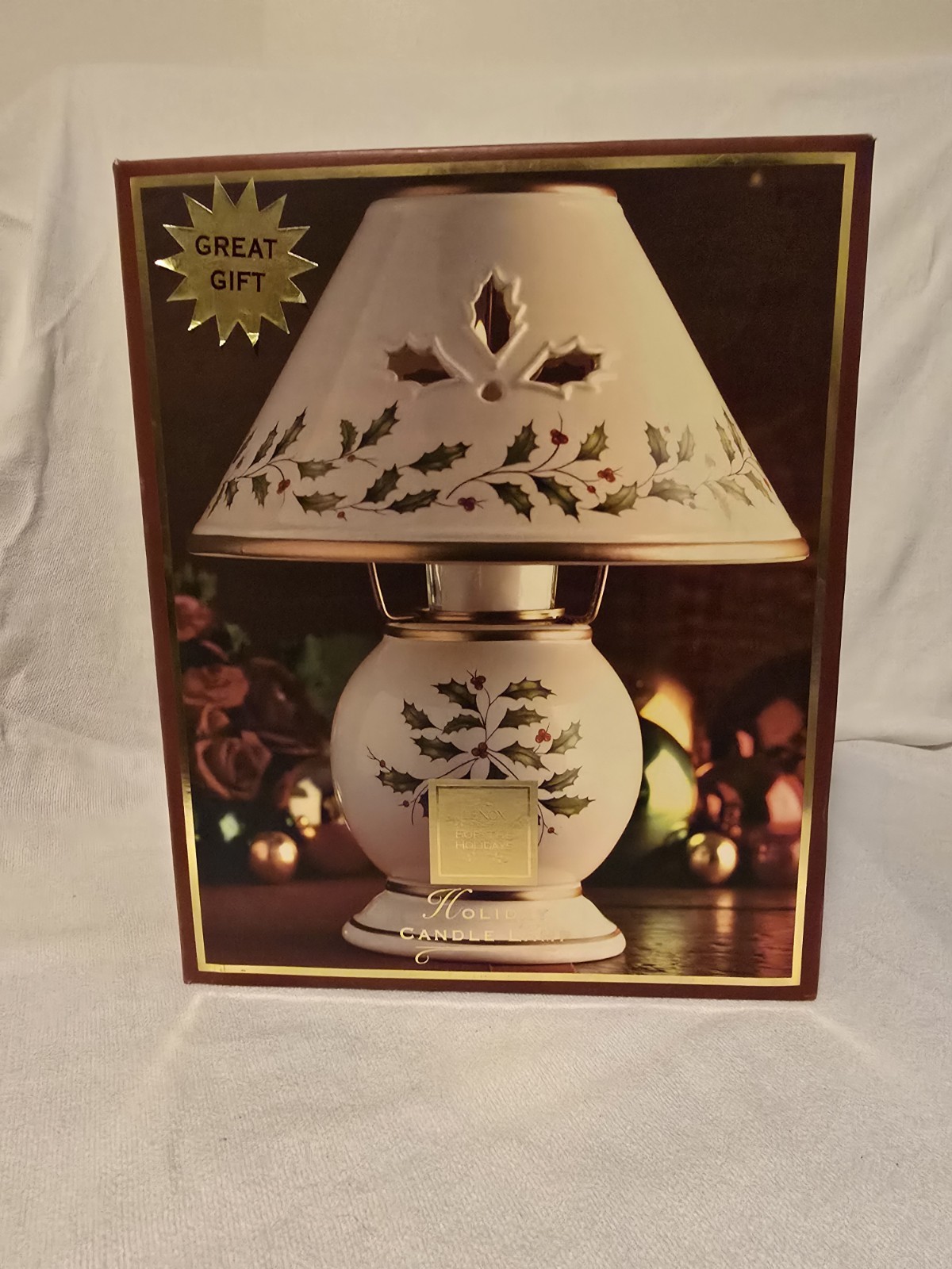 LENOX Holiday Tea Light Lamp Christmas Holly Berry Candle Holder 10 LENOX Holiday Tea Light Lamp Christmas Holly Berry Candle Holder 10