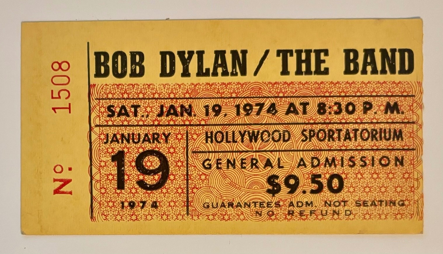Vintage 1974 Bob Dylan Concert Ticket Stub Hollywood Sportatorium Vintage 1974 Bob Dylan Concert Ticket Stub Hollywood Sportatorium